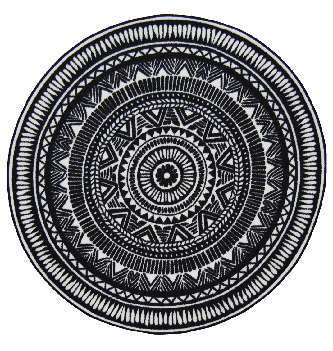 Tapis rond à motifs indous polyamide noir 100x100 Tapis rond à motifs indous polyamide noir 100x100