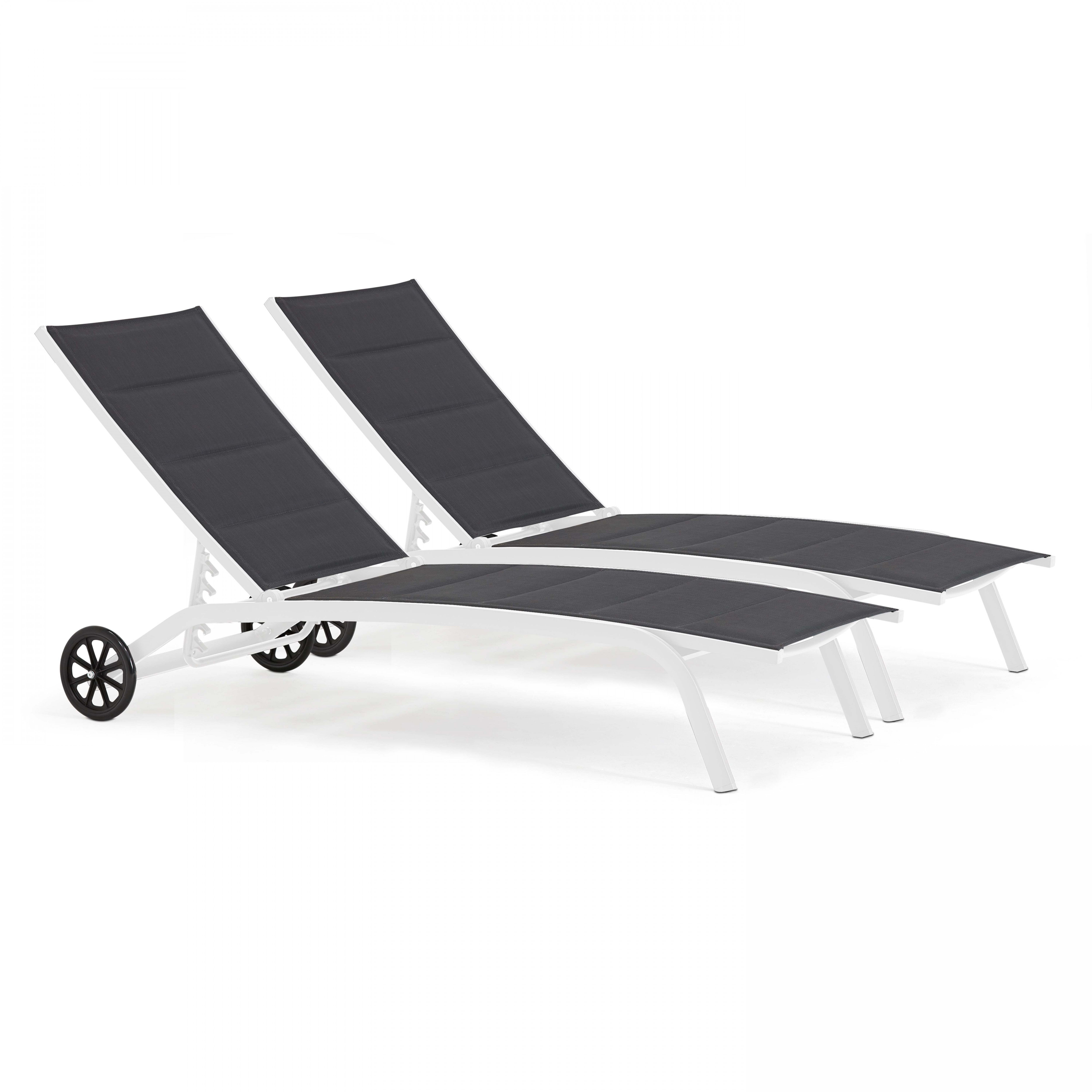 Lot de 2 bains de soleil en aluminium et textilène blanc