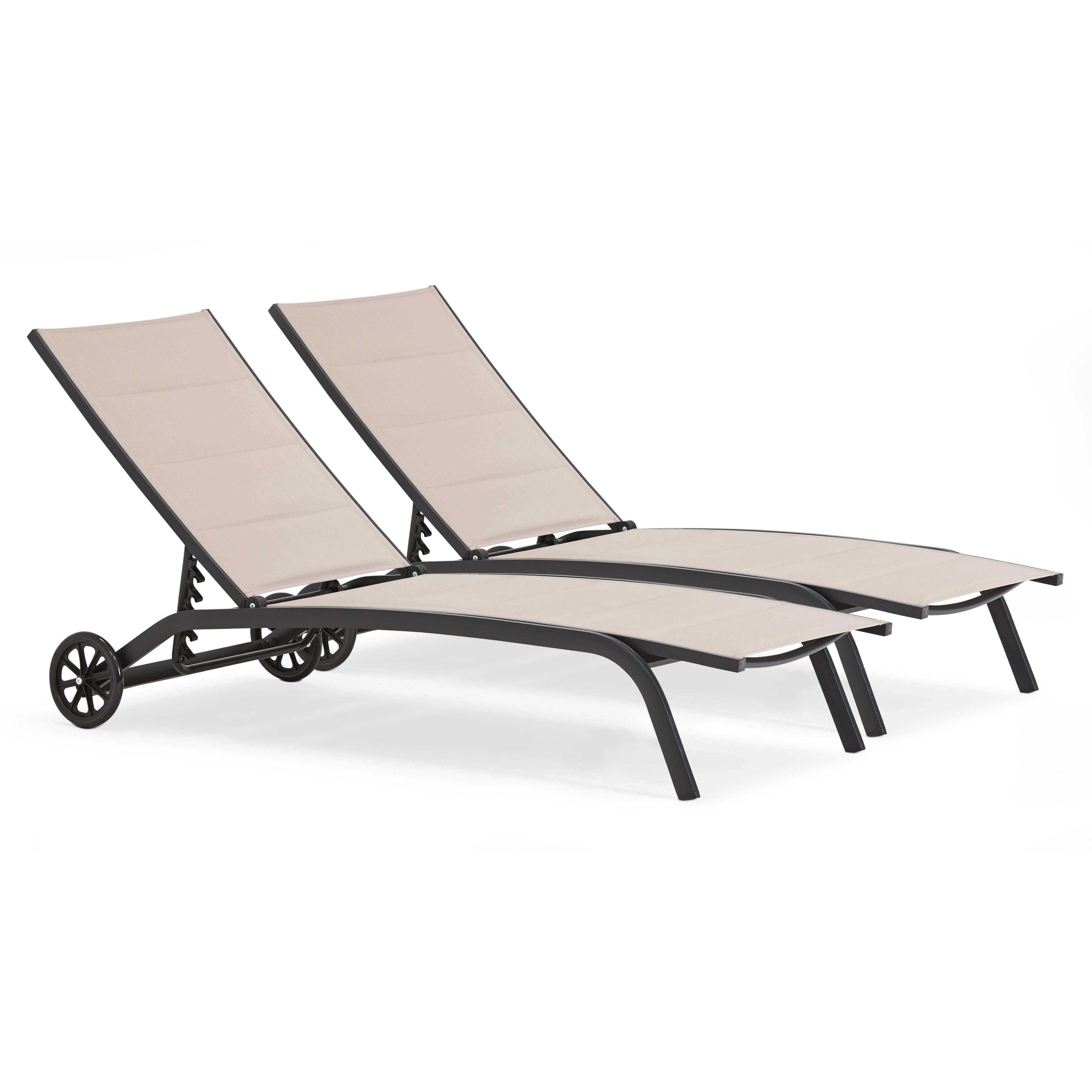 Lot de 2 bains de soleil en aluminium et textilène beige