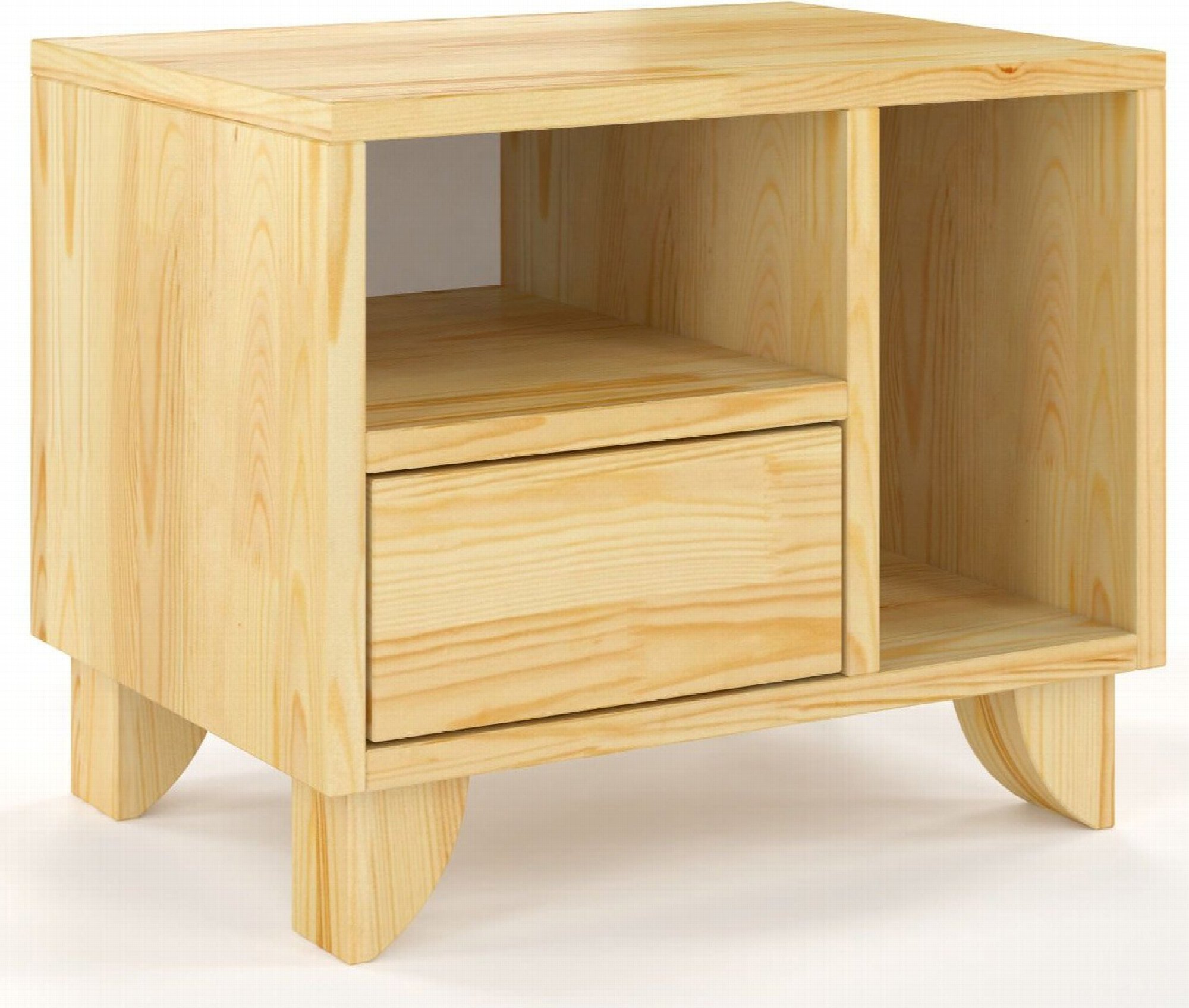 Table de chevet 2 niches 1 tiroir en pin massif bois clair