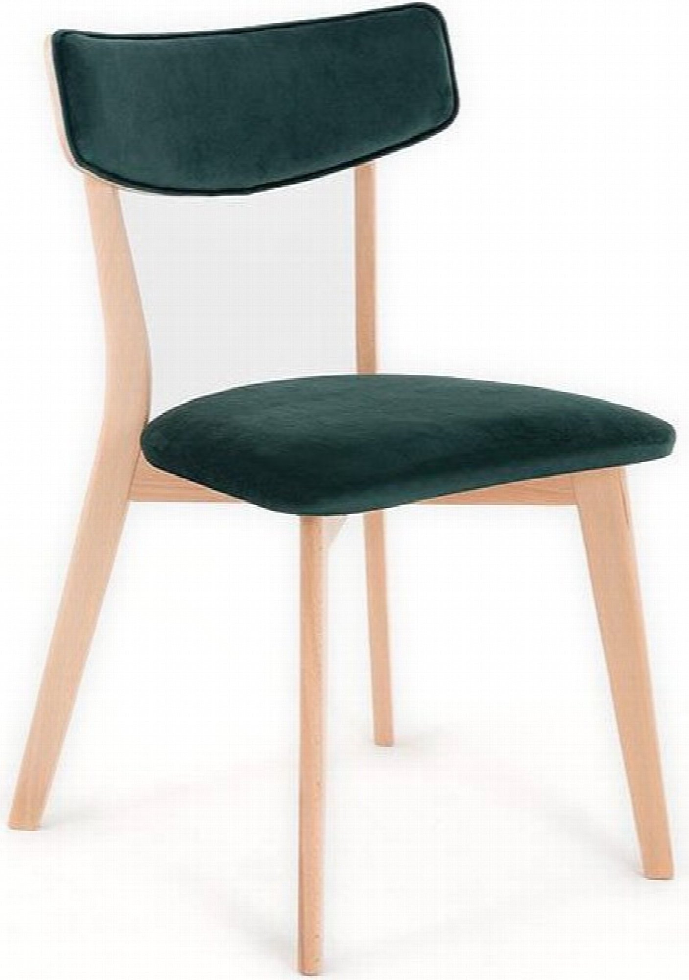 Chaise design tradition velours vert pieds bois clair