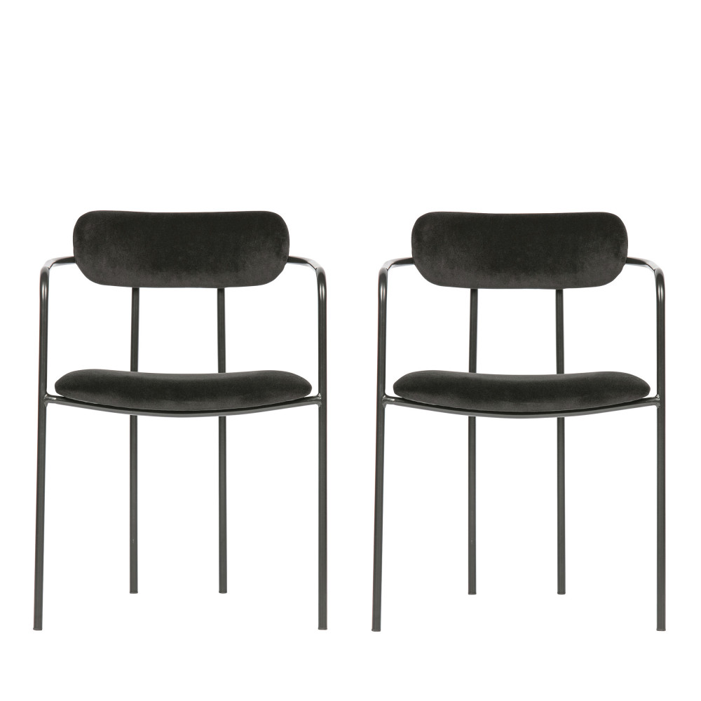 Lot de 2 chaises avec accoudoirs en velours et métal – Noir