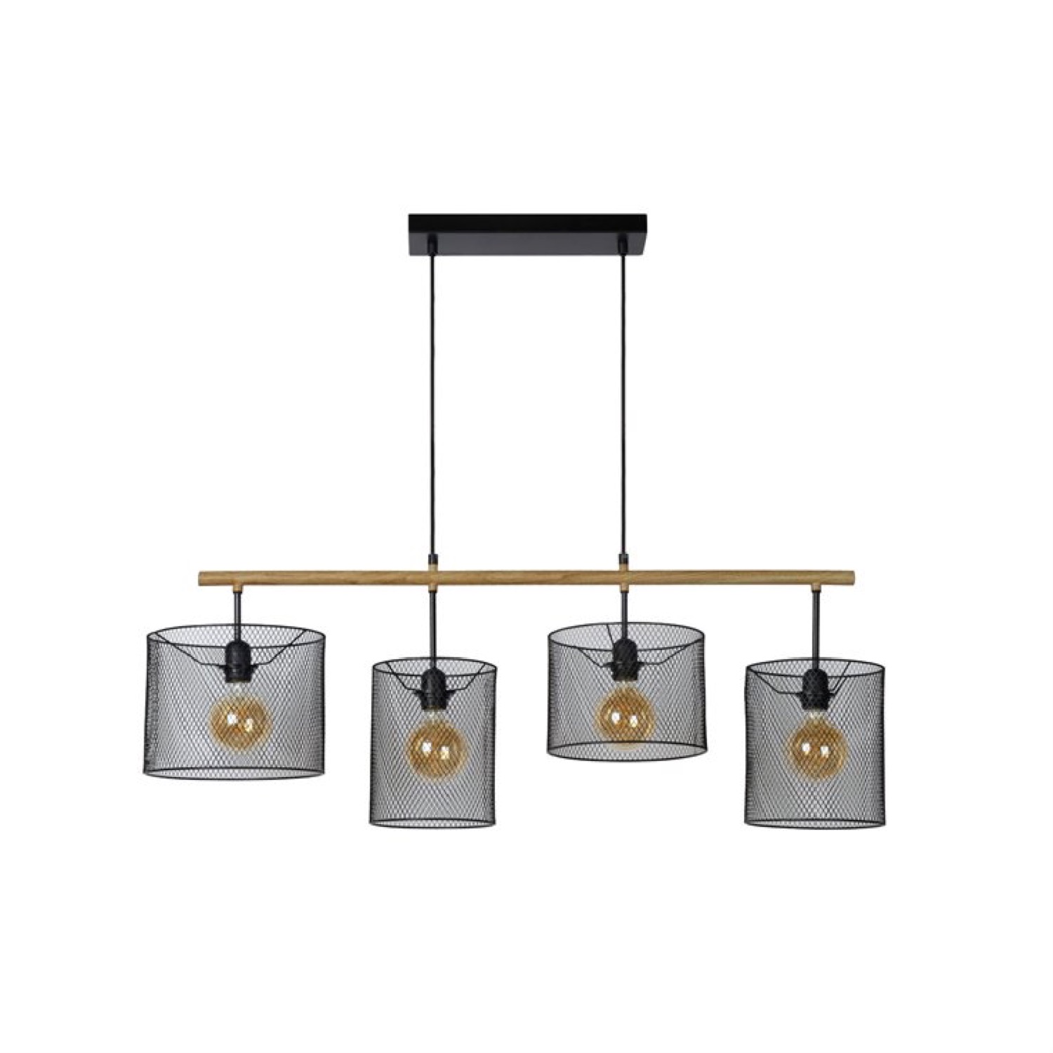 Suspension 4 lumiÃ¨res en bois et mÃ©tal L107cm
