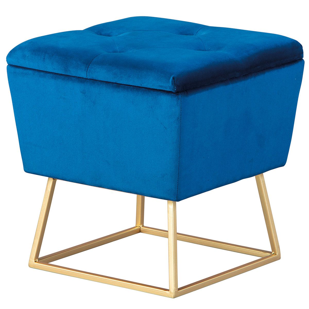 Pouf avec Coffre de Rangement Bleu et Doré Pouf avec Coffre de Rangement Bleu et Doré