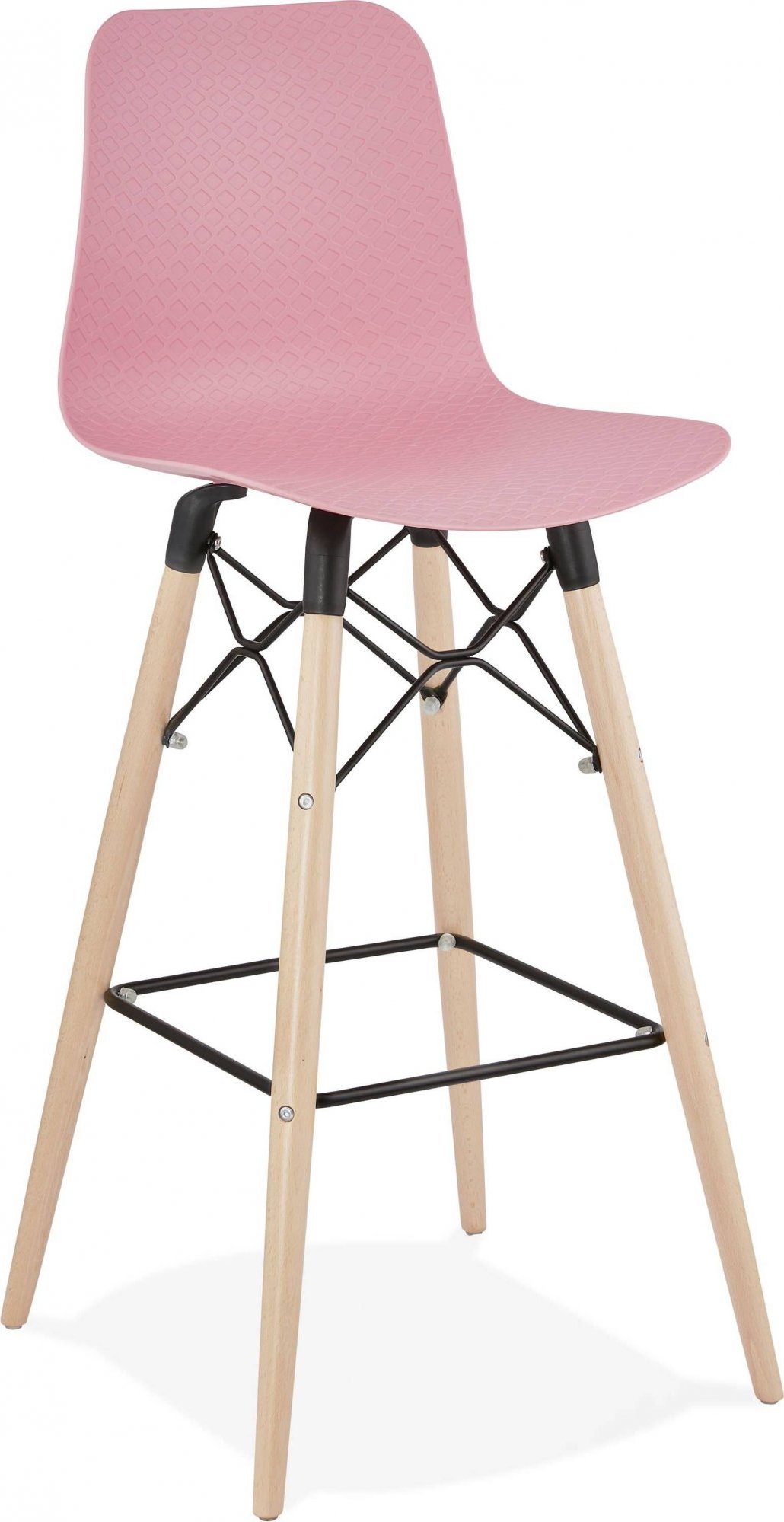 Tabouret de bar rose et bois naturel h112cm