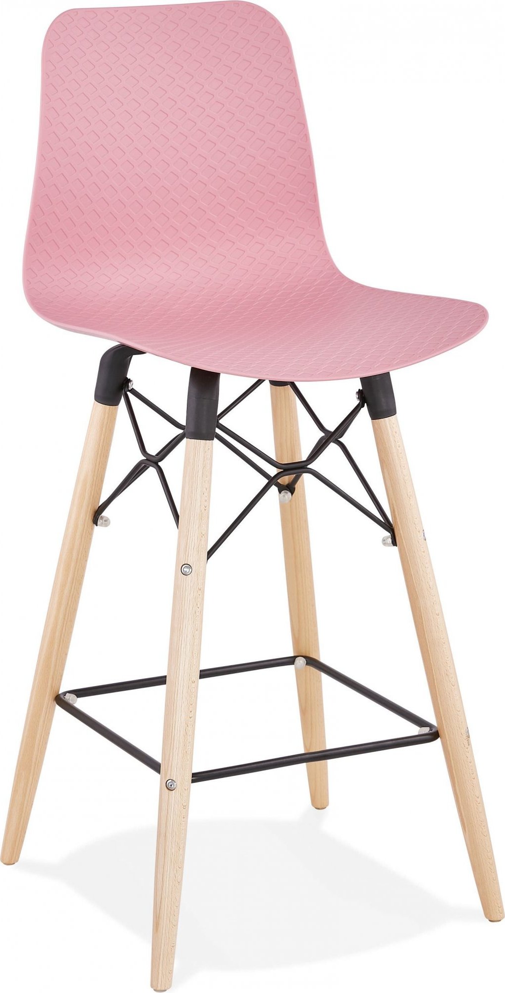 Tabouret de bar rose et bois naturel h108cm Tabouret de bar rose et bois naturel h108cm