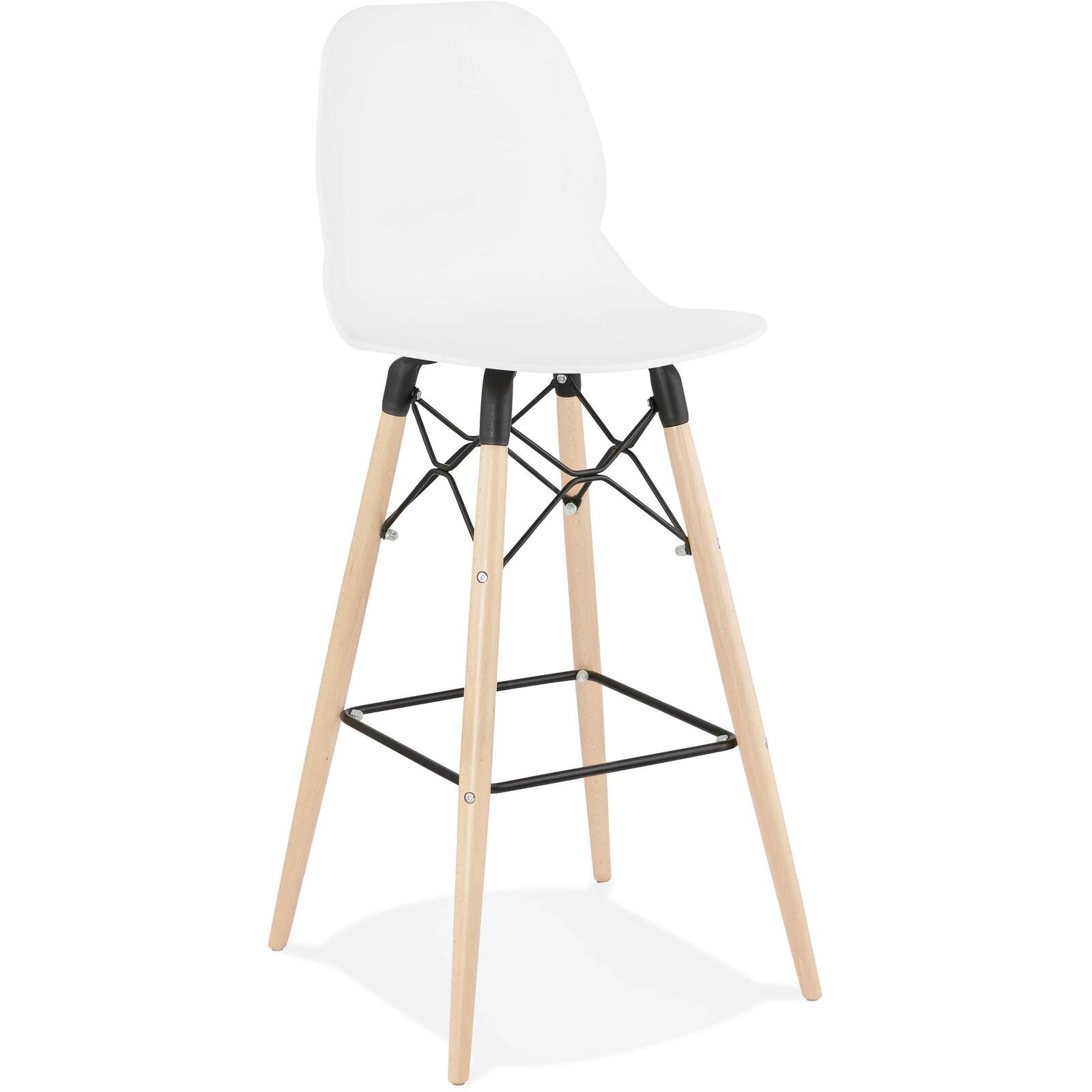Tabouret de bar blanc pieds bois et métal h111cm Tabouret de bar blanc pieds bois et métal h111cm