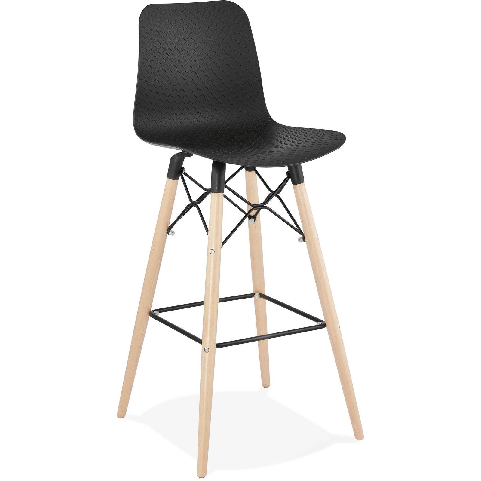 Tabouret de bar scandinave noir pieds bois clair