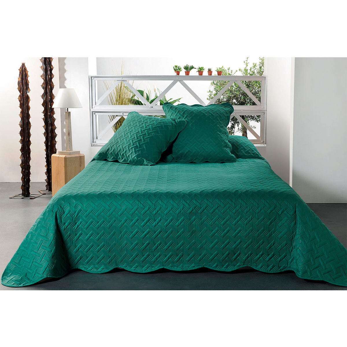 Jeté de lit aux formes géométriques surpiquées polyester vert 250x230