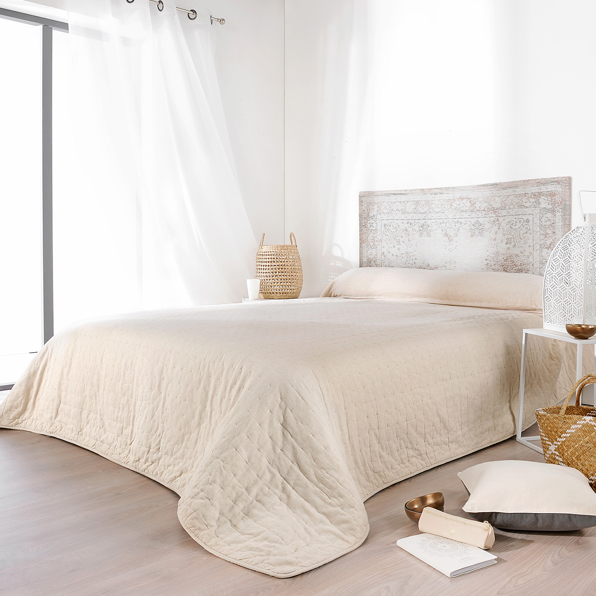 JetÃ© de lit naturel coton beige 260x240
