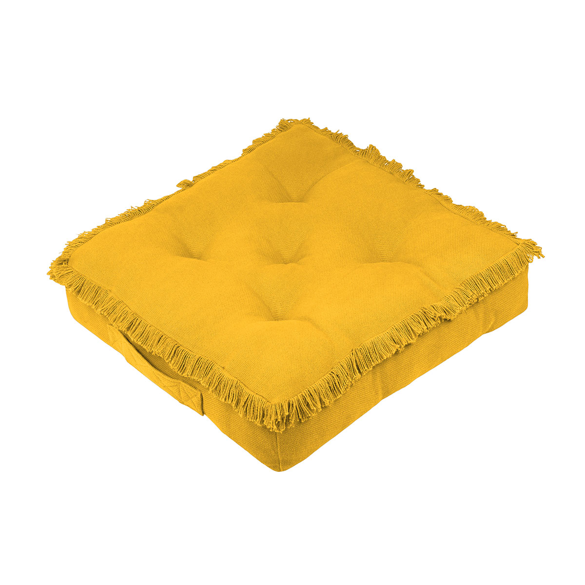 Coussin de sol frangé moutarde coton moutarde 45x45 Coussin de sol frangé moutarde coton moutarde 45x45