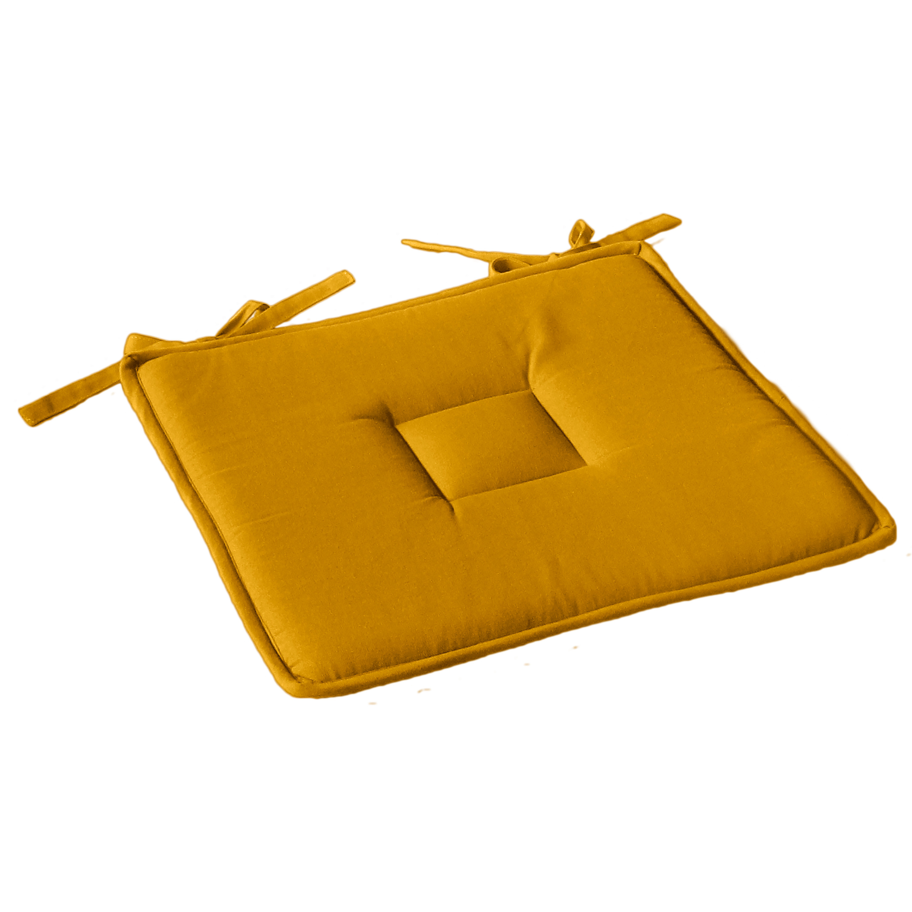 Galette plate unie en coton passepoil et nouettes coton moutarde 40x40 (photo) Galette plate unie en coton passepoil et nouettes coton moutarde 40x40