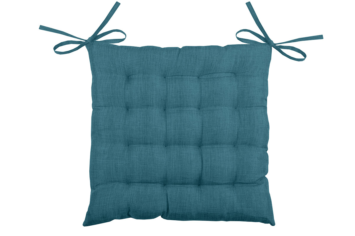 Galette de chaise unie en 16 points polyester turquoise 40 x 40