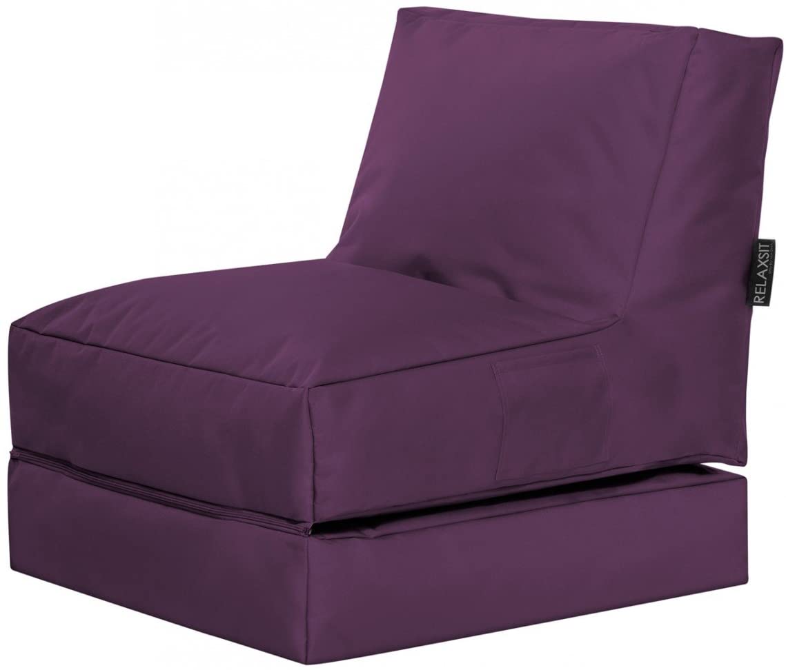 Pouf extérieur uni aubergine dépliable (photo) Pouf extérieur uni aubergine dépliable