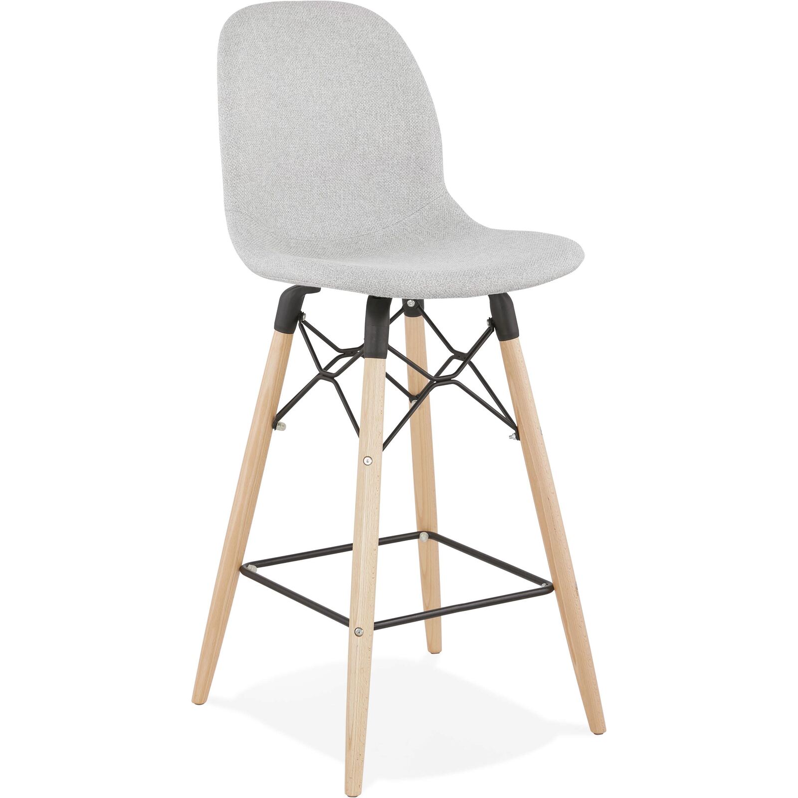 Tabouret de bar tissu gris clair et bois h107cm (photo) Tabouret de bar tissu gris clair et bois h107cm