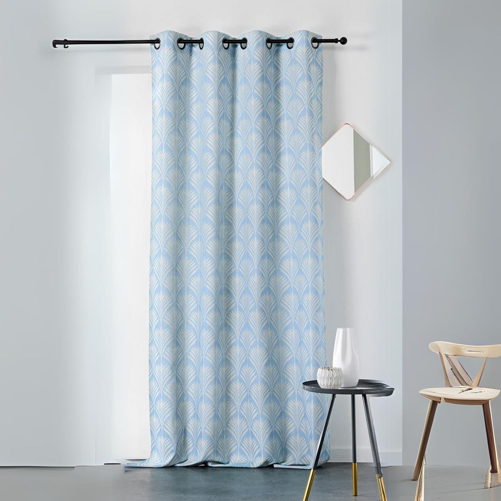 Rideau esprit art nouveau coton bleu clair 240x140 Rideau esprit art nouveau coton bleu clair 240x140