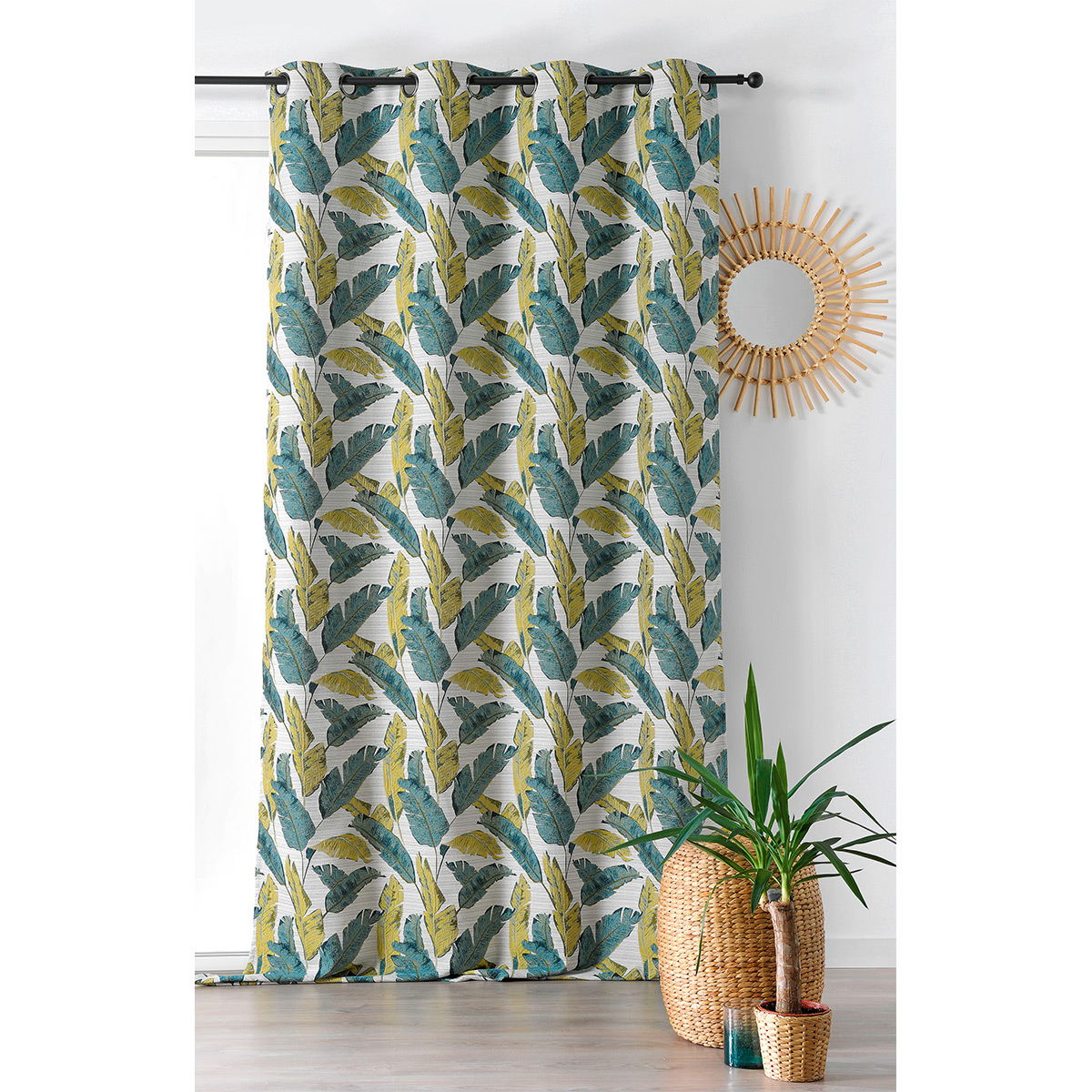 Rideau tamisant à motif plumes polyester vert 280x135 (photo) Rideau tamisant à motif plumes polyester vert 280x135