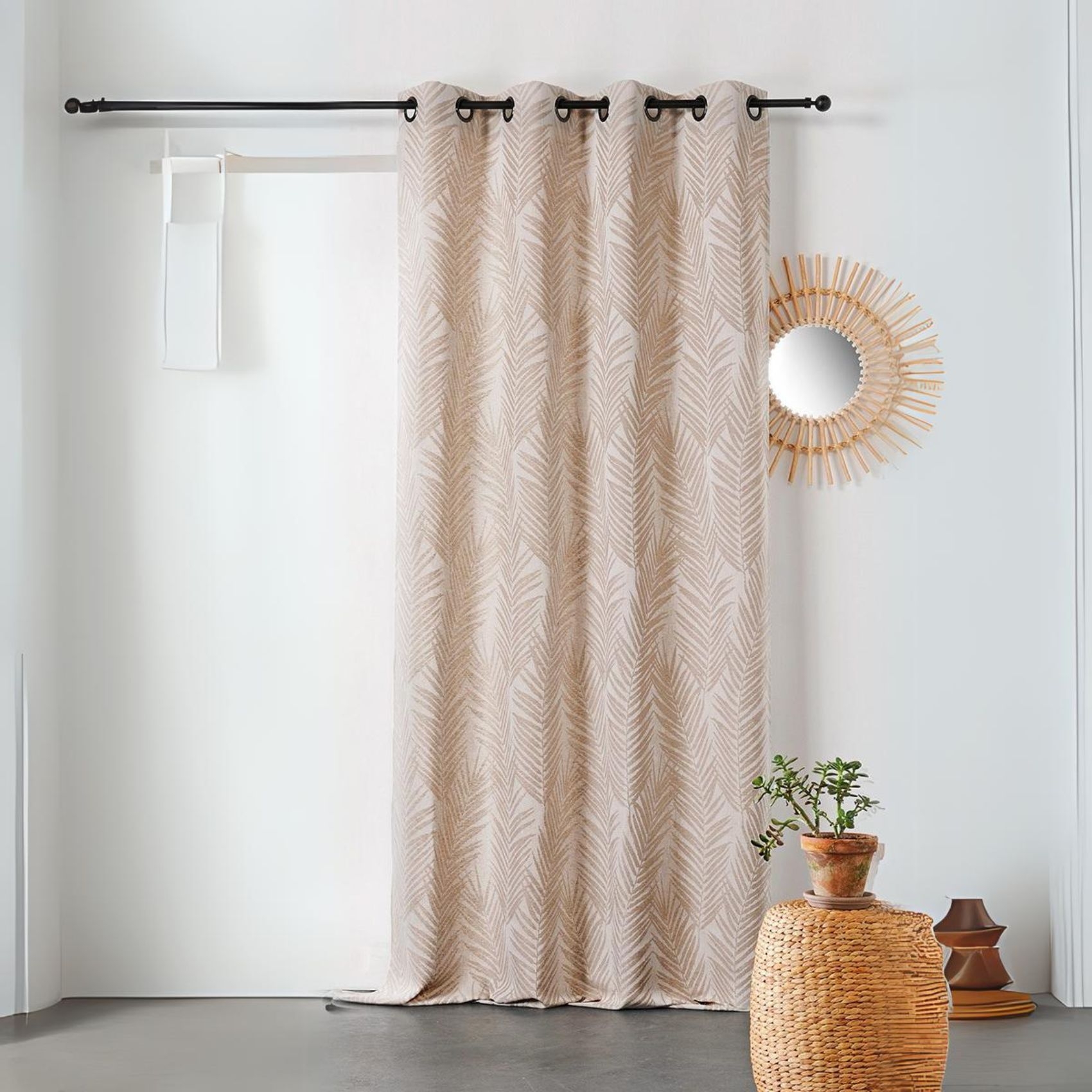 Rideau imprimé feuille de palmier coton naturel 240x140 (photo) Rideau imprimé feuille de palmier coton naturel 240x140