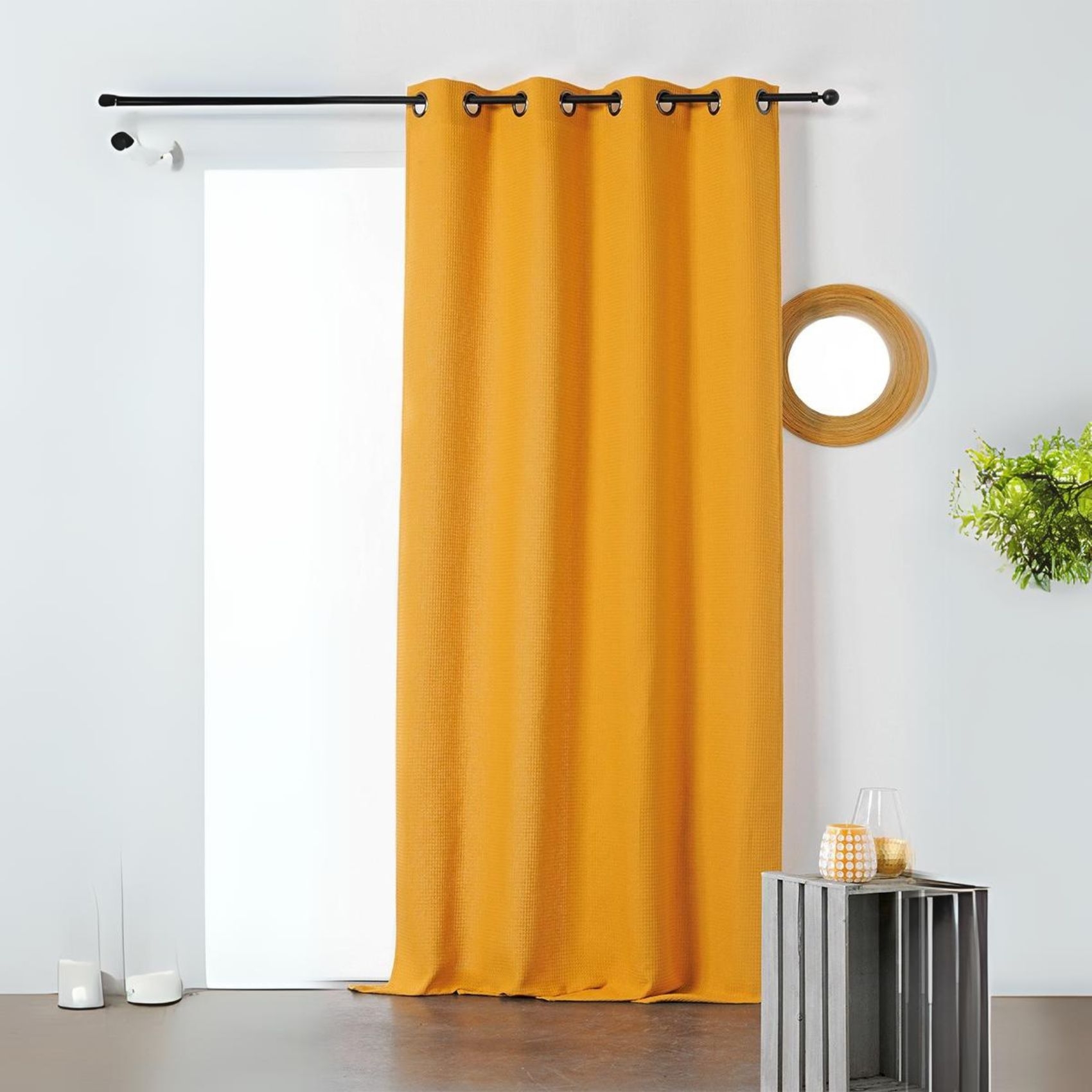 Rideau en nid d'abeille coton jaune 245x140 Rideau en nid d'abeille coton jaune 245x140