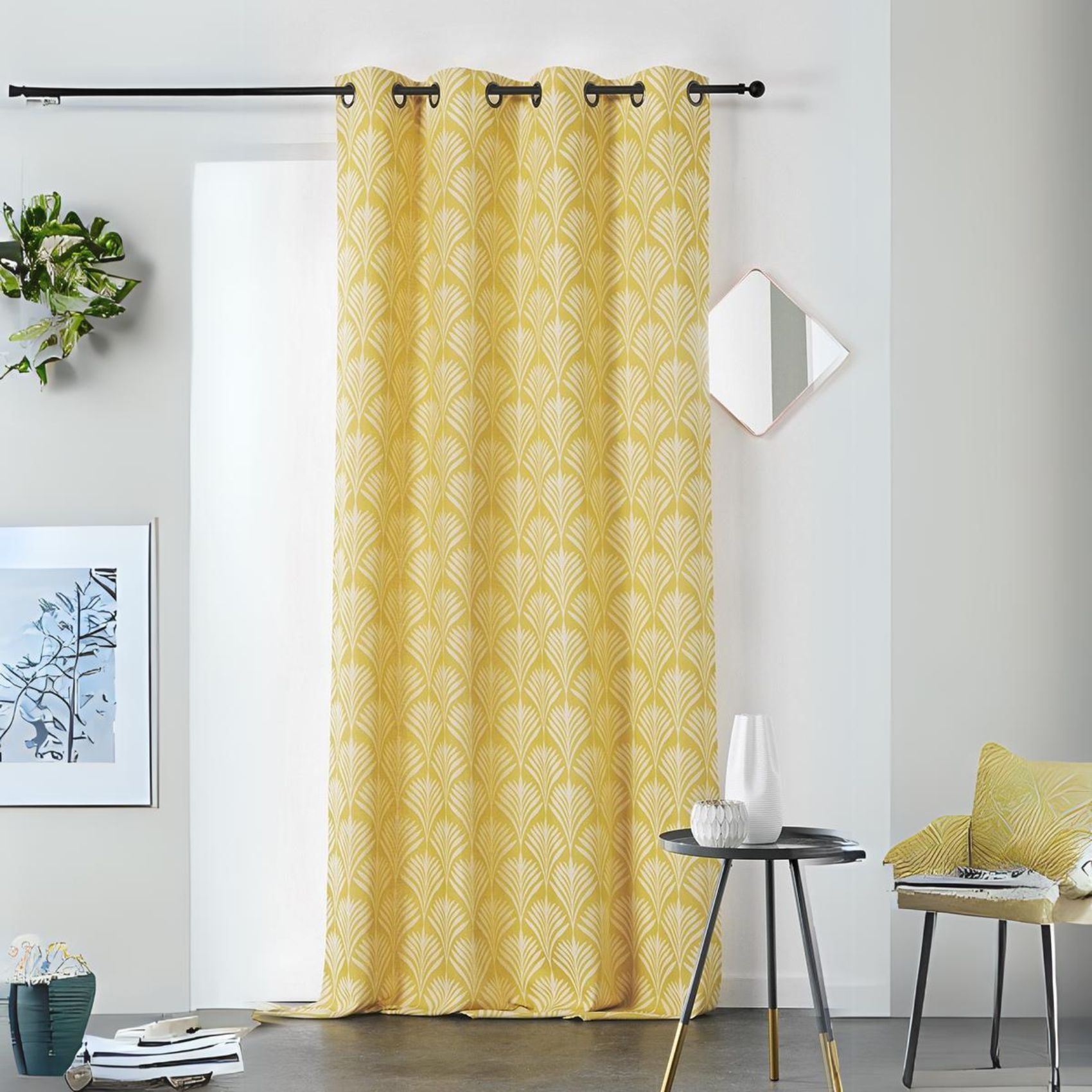 Rideau esprit art nouveau coton jaune 240x140 Rideau esprit art nouveau coton jaune 240x140
