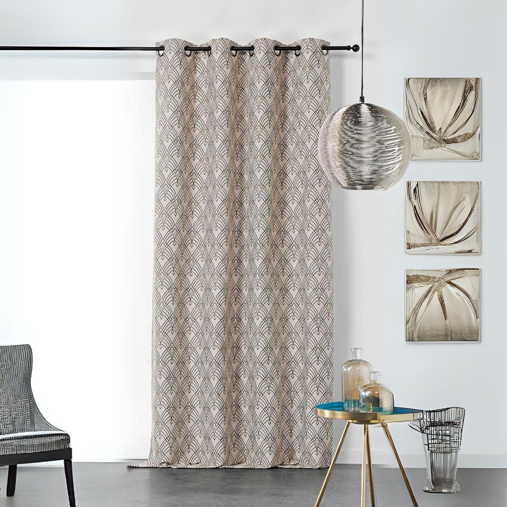 Rideau art décoratif en jacquard polyester beige 245x140 Rideau art décoratif en jacquard polyester beige 245x140