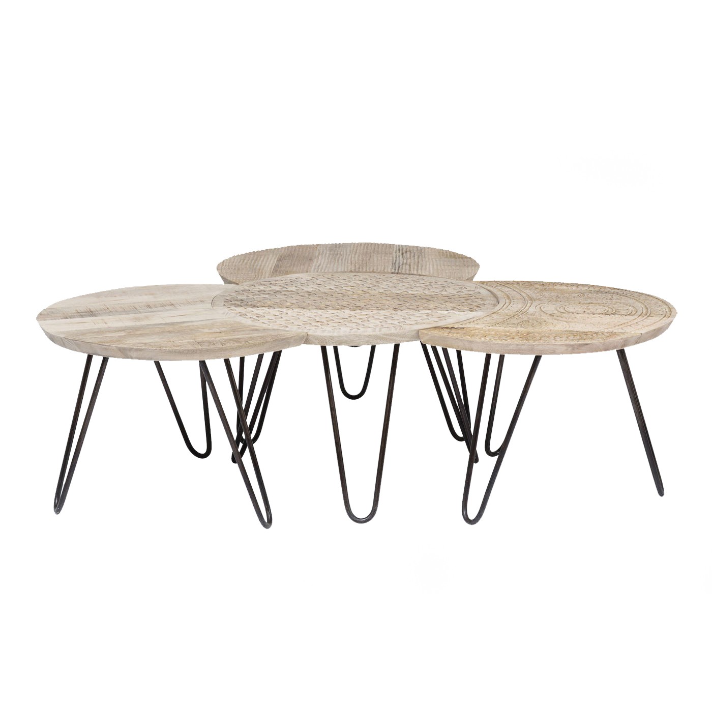 4 tables basses en manguier massif sculpté 4 tables basses en manguier massif sculpté