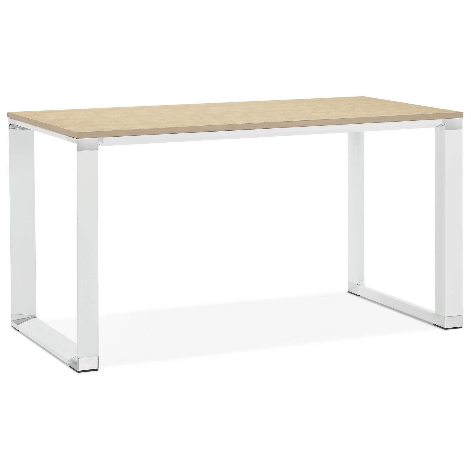 Bureau desgn plateau en bois clair pieds métal laqué blanc