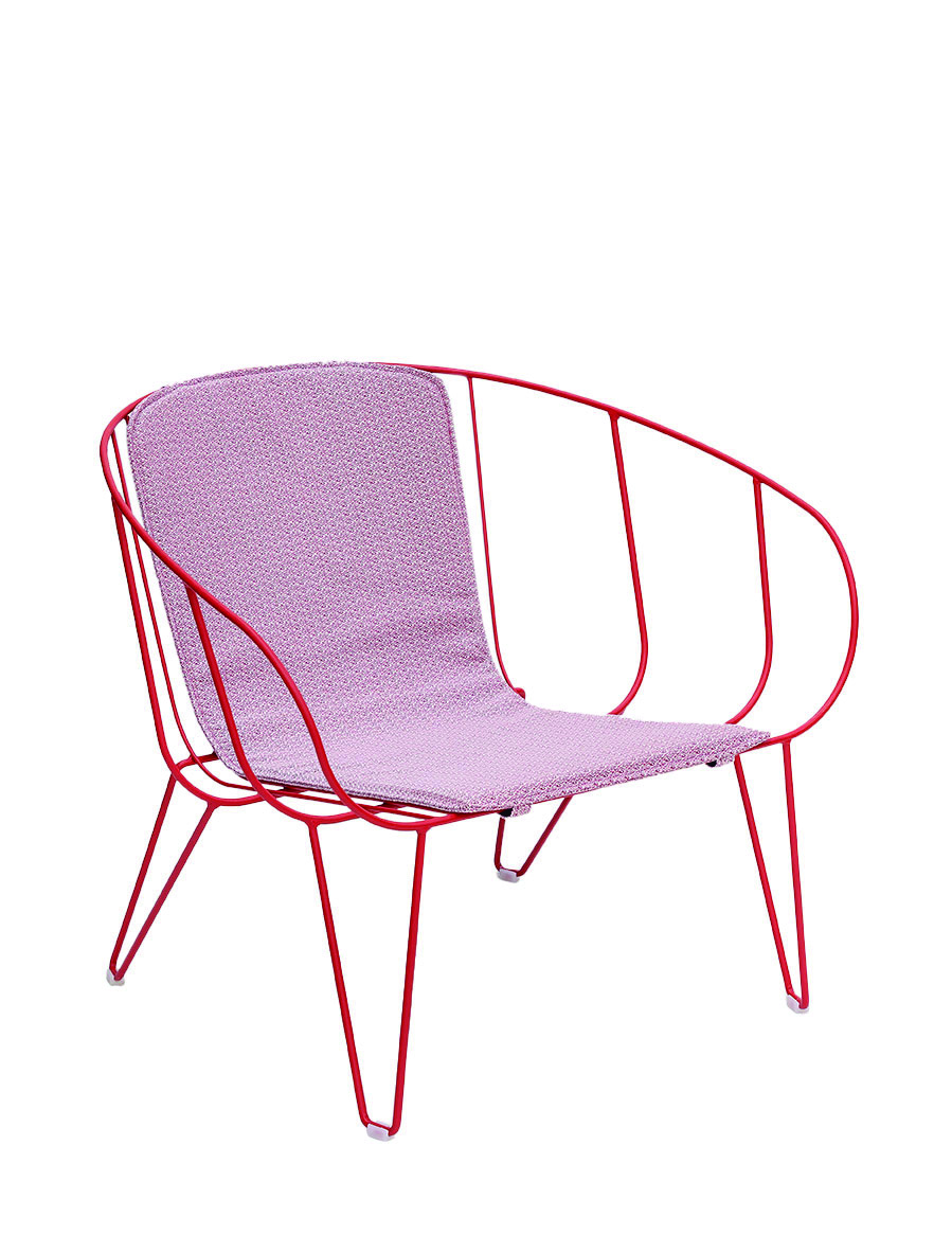 OLIVO - Fauteuil lounge avec coussin en acier rouge