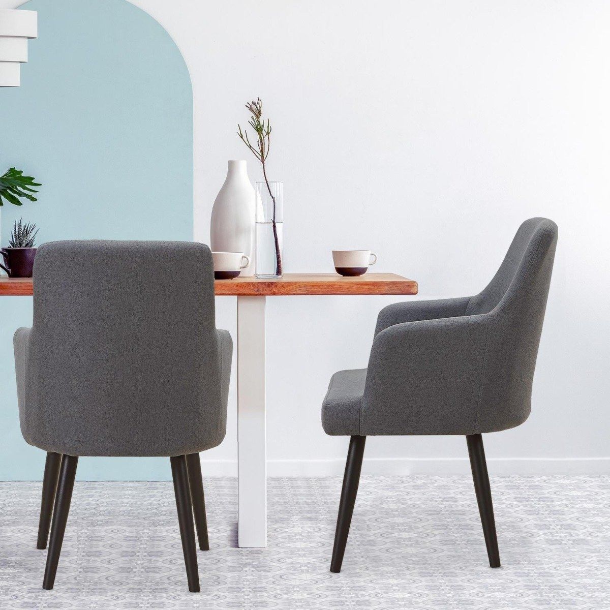 Lot de 2 fauteuils de table en velours gris foncÃ©