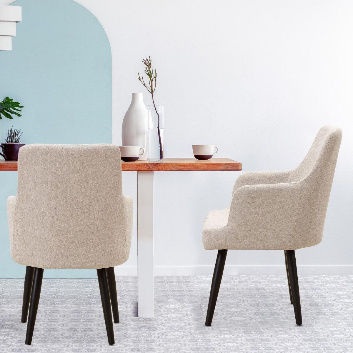 Lot de 2 fauteuils de table en velours beige