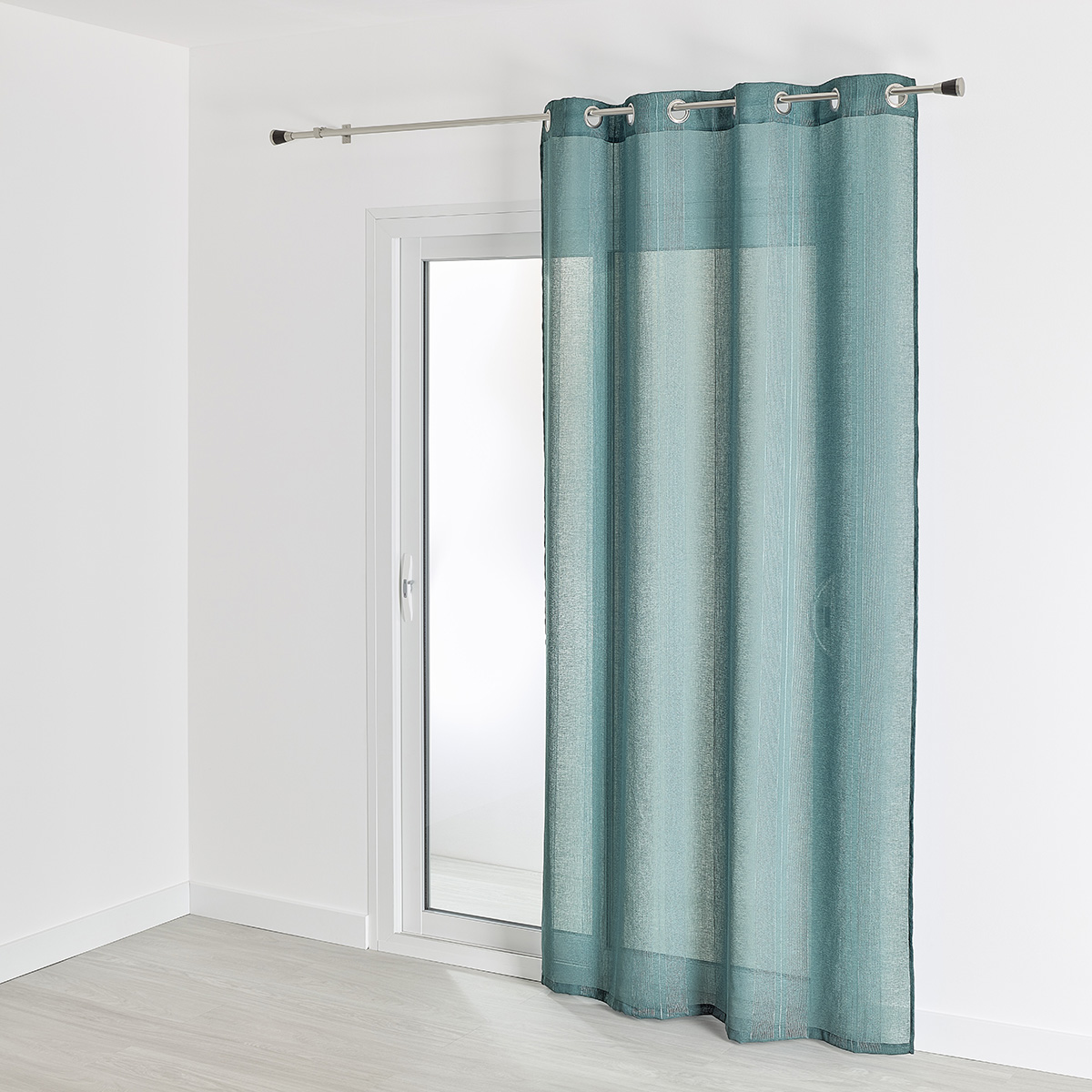 Voilage uni à rayures fantaisie polyester bleu paon 240x140 Voilage uni à rayures fantaisie polyester bleu paon 240x140