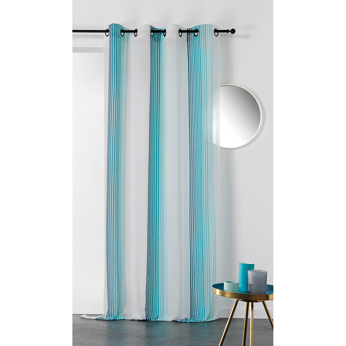 Voilage imprimé à rayures verticales colorées polyester bleu 280x145 (photo) Voilage imprimé à rayures verticales colorées polyester bleu 280x145
