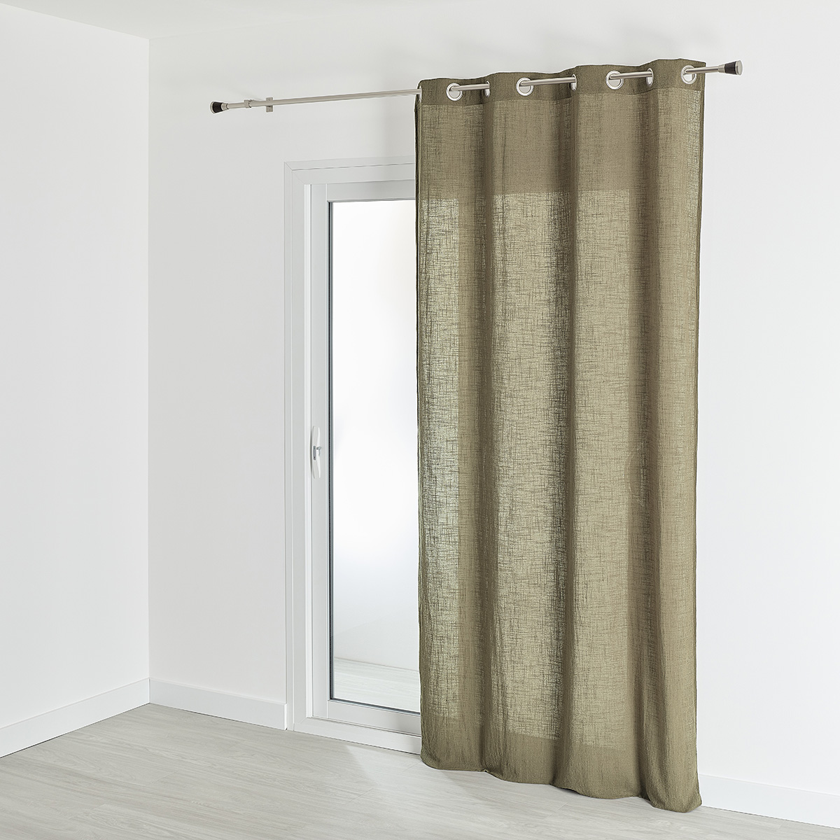 Voilage effet gaz de coton coton kaki 260x135 (photo) Voilage effet gaz de coton coton kaki 260x135