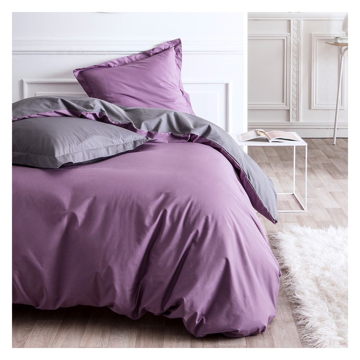 Parure de lit bicolore en Percale de coton Violet 240x260 cm