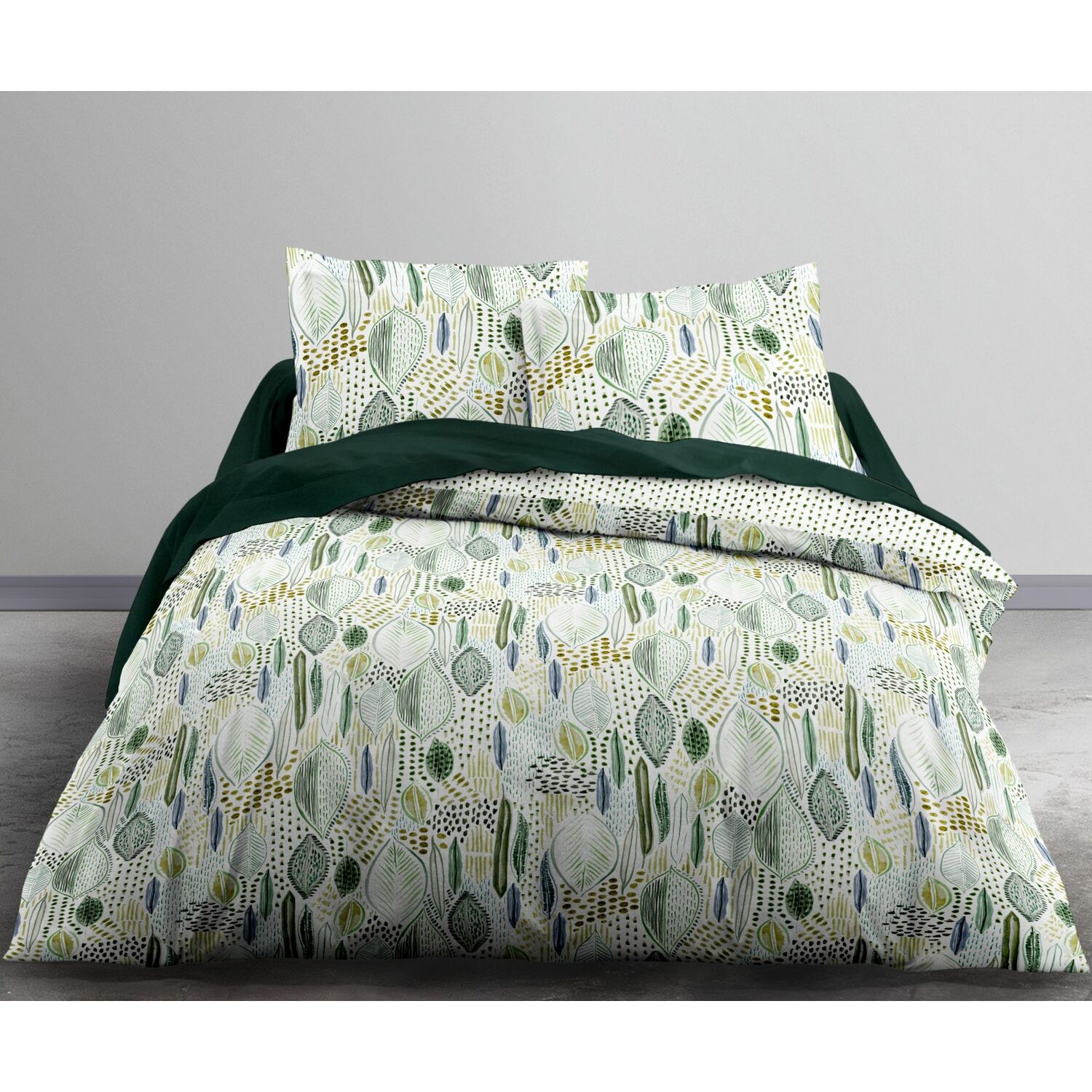 Parure de housse de couette coton vert 220x240 cm