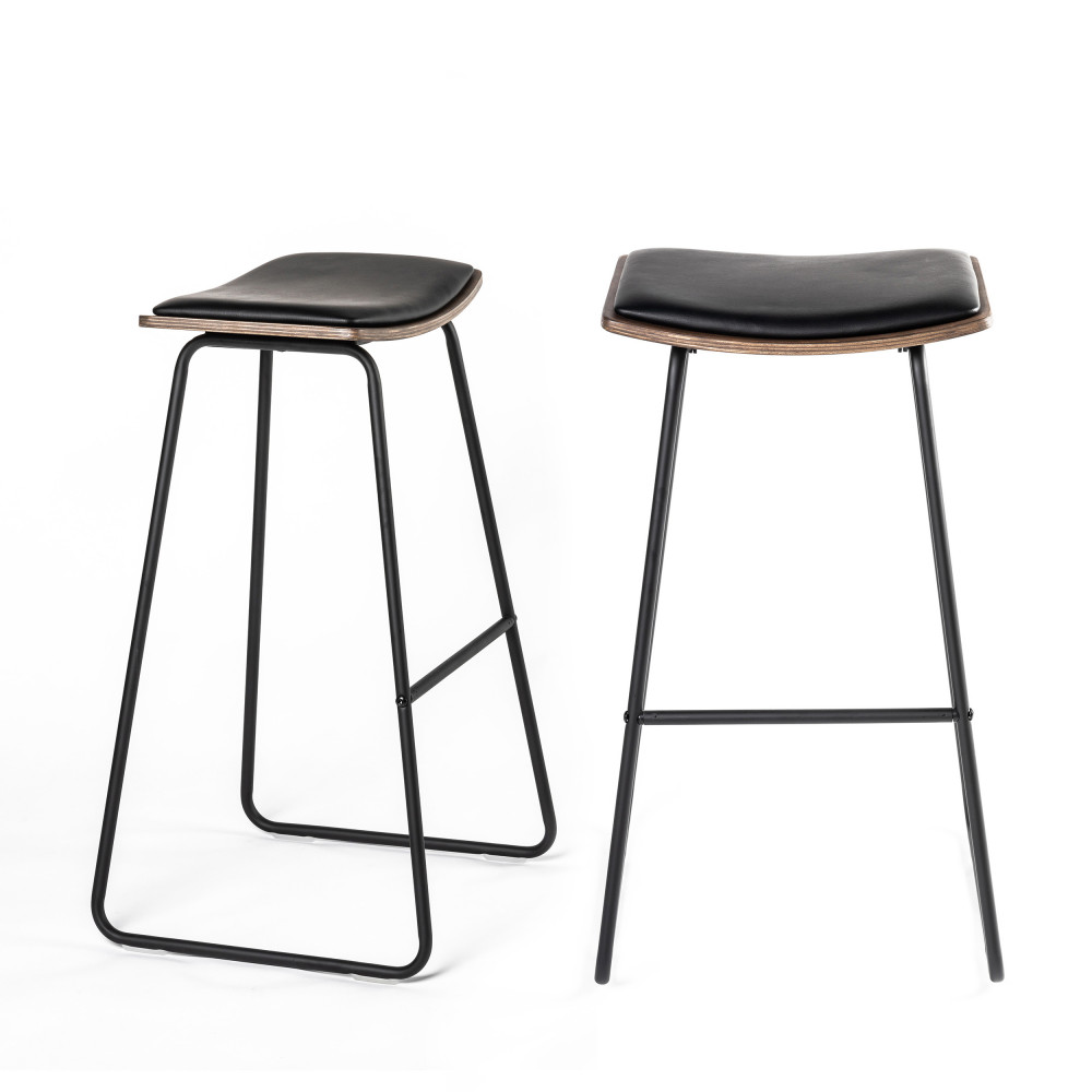 2 tabourets de bar 77cm bois foncé et noir 2 tabourets de bar 77cm bois foncé et noir