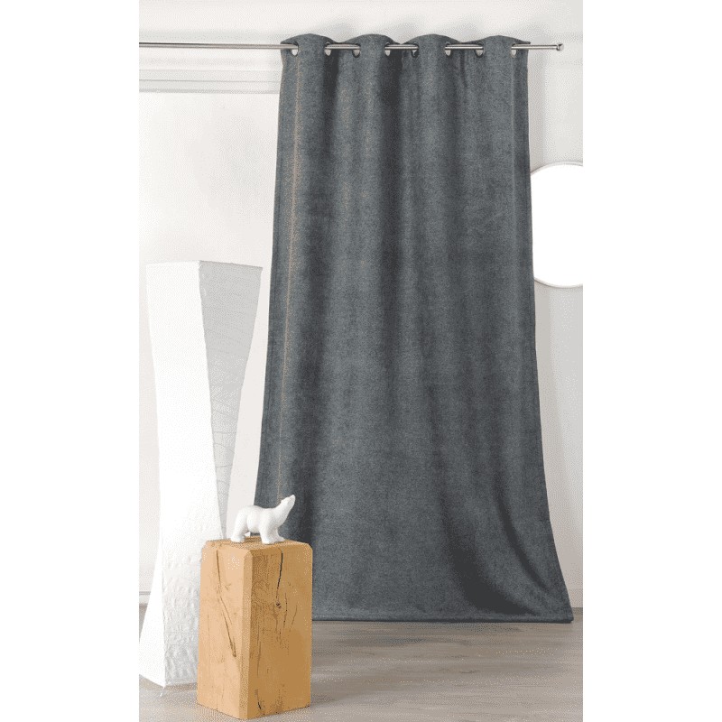 Rideau obscurcissant aspect laine chinée polyester gris foncé 250x140
