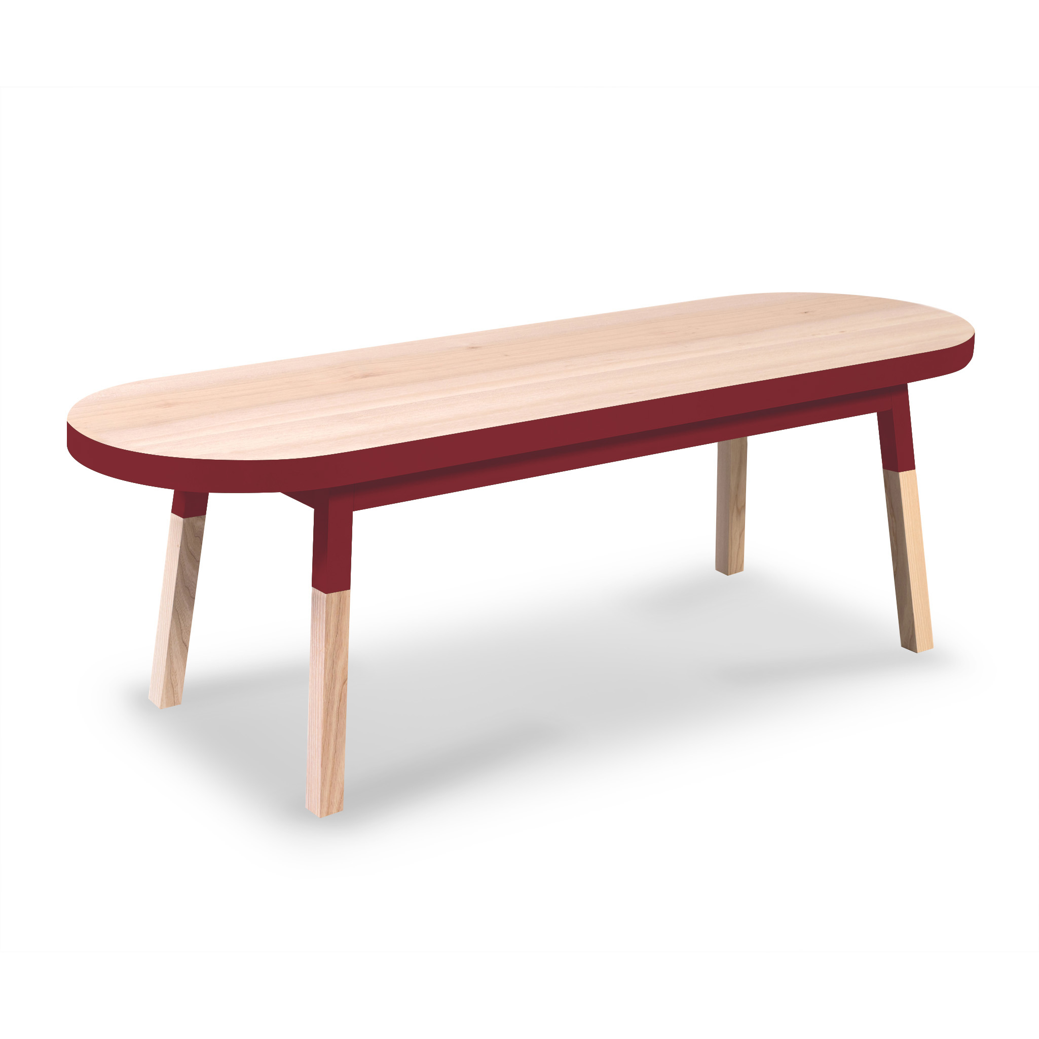 Table basse banc 140 cm, 100% frêne massif rouge de pluduno