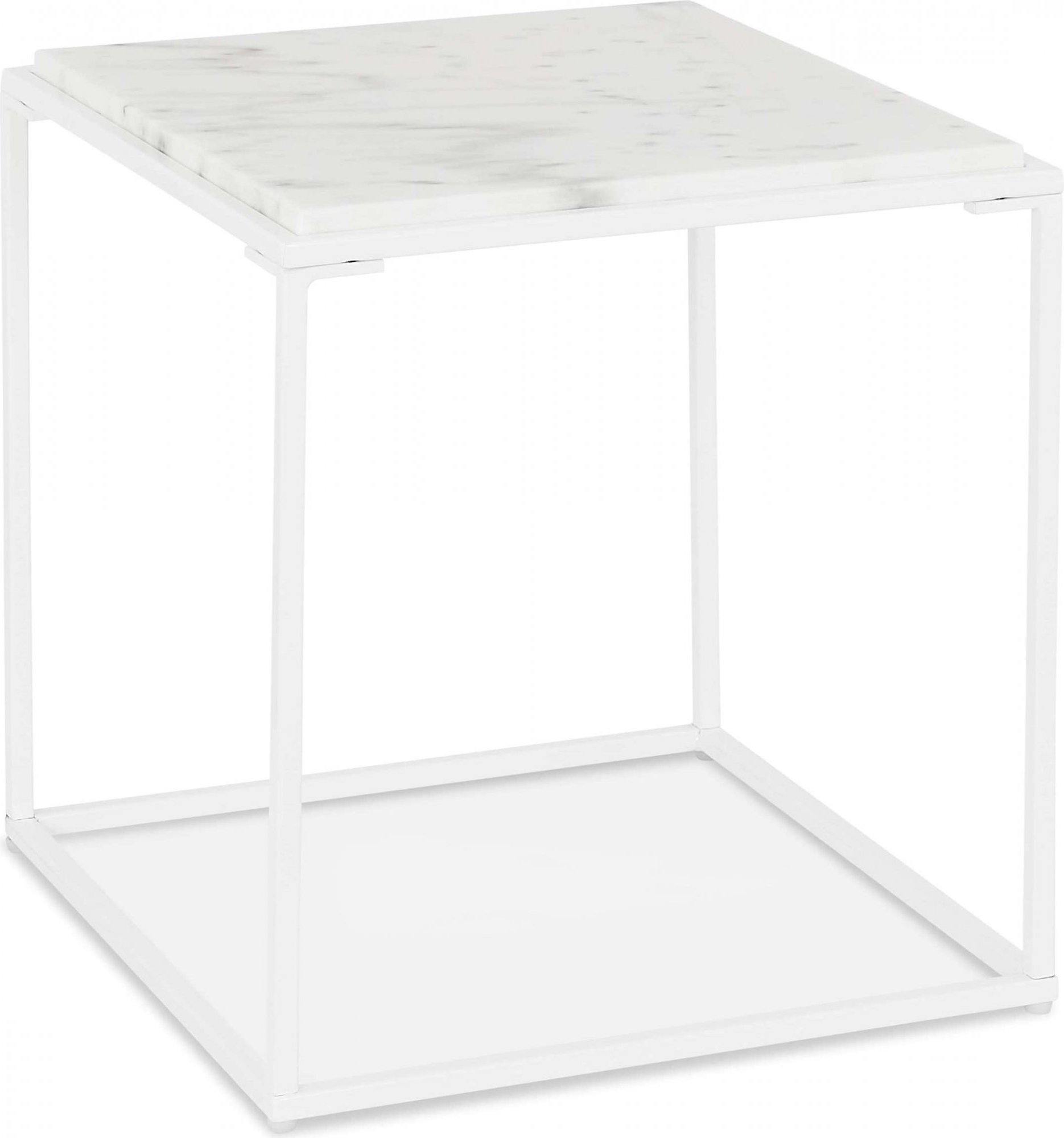 Table basse carrée plateau marbre pieds métal blanc