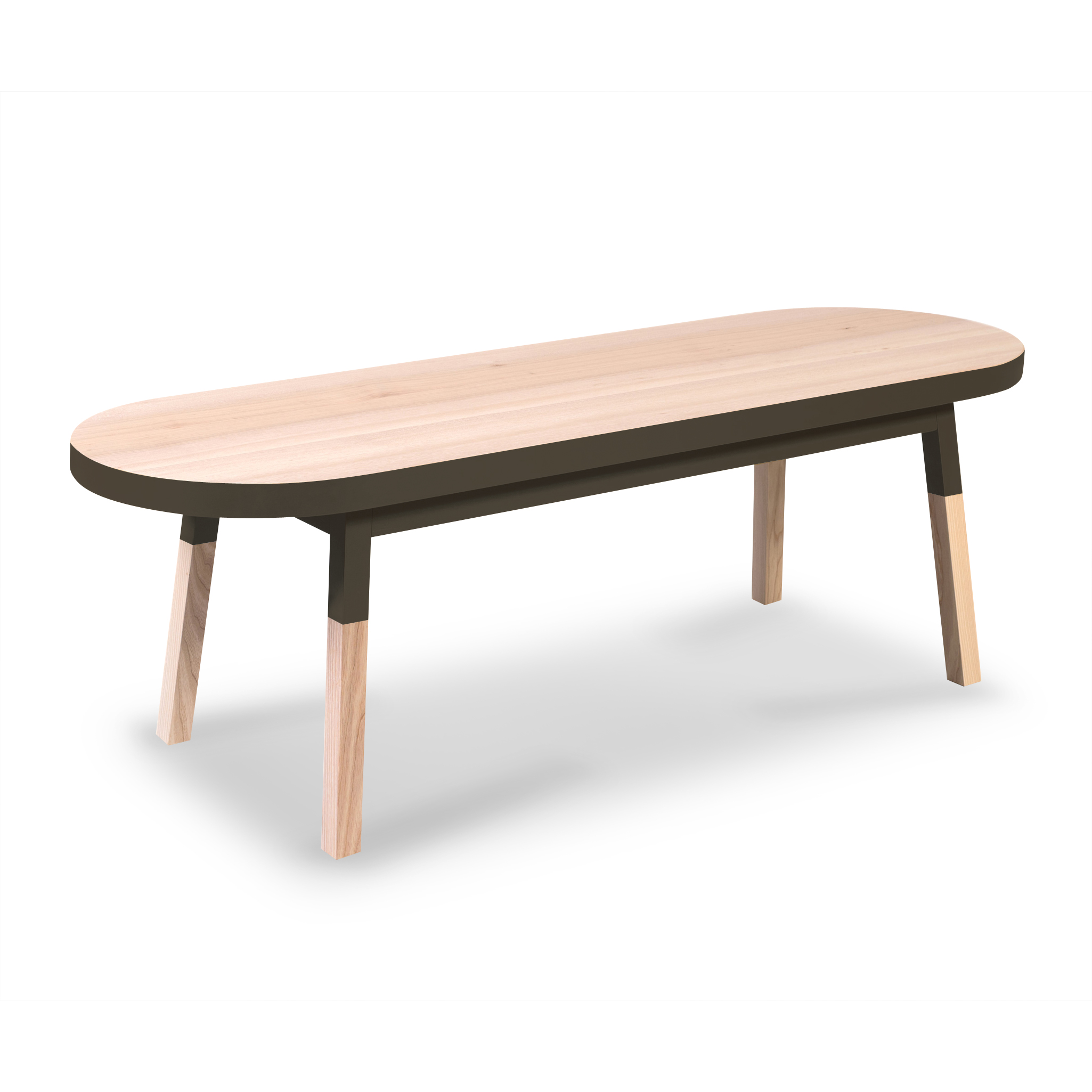 Table basse banc, 100% frêne massif gris chocolat tanis