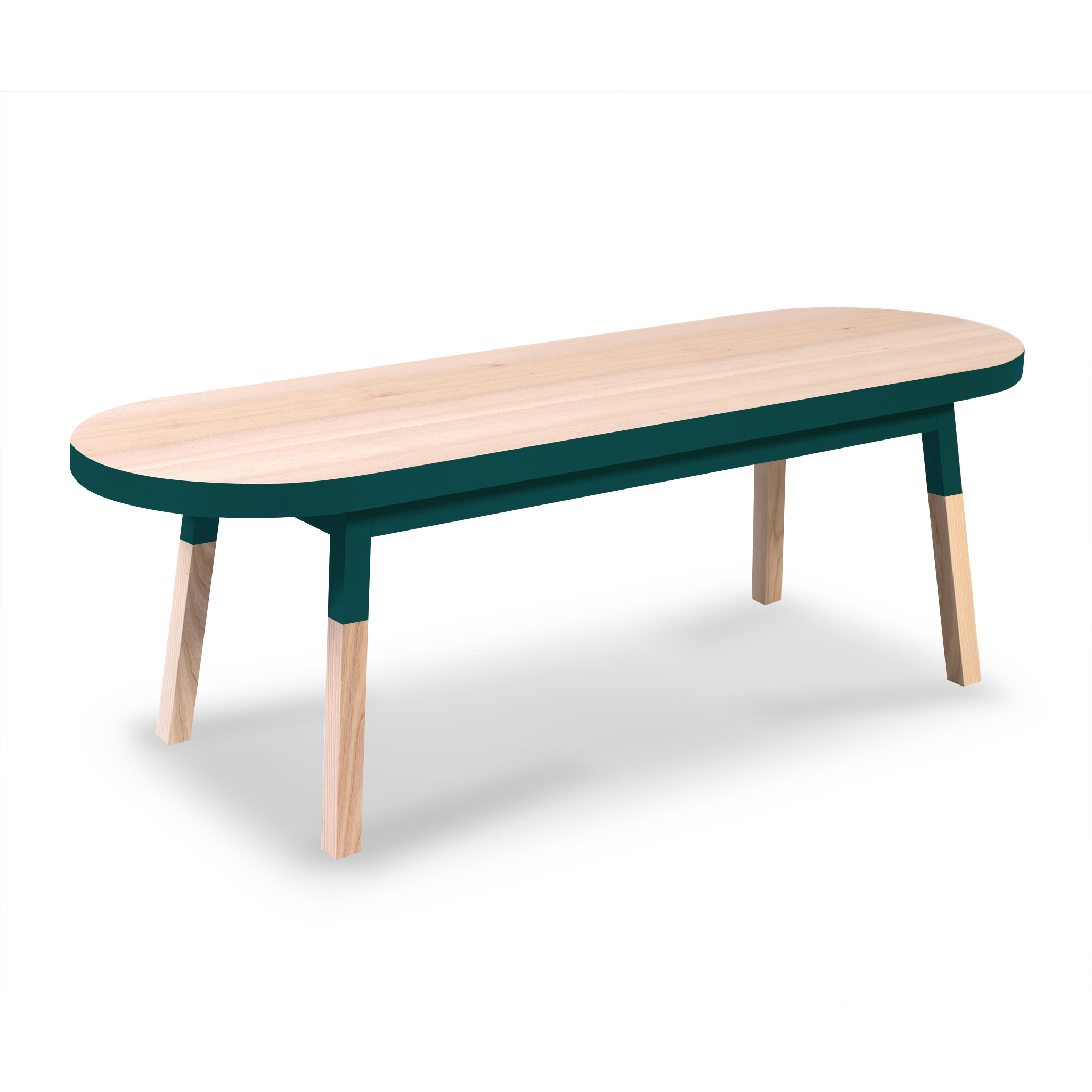 Table basse banc, 100% frêne massif bleu frehel