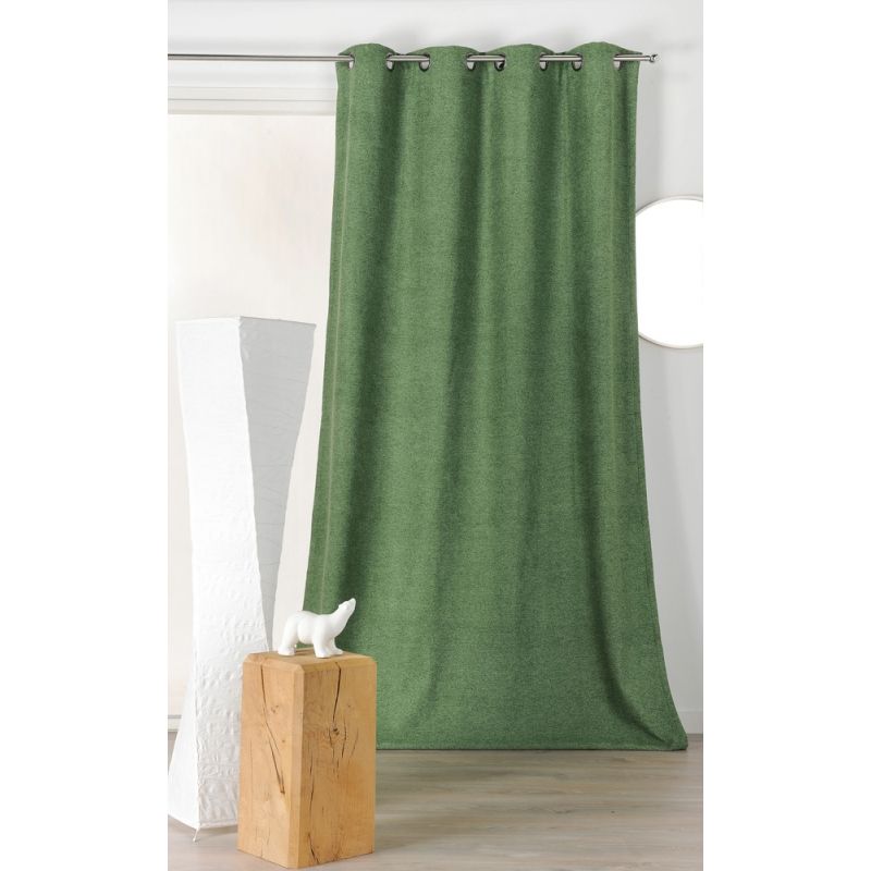 Rideau obscurcissant aspect laine chinée polyester vert 250x140