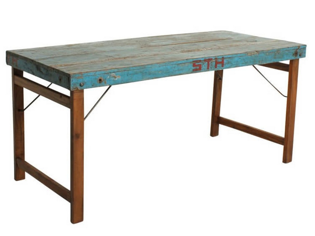 Table bois bleu pliante