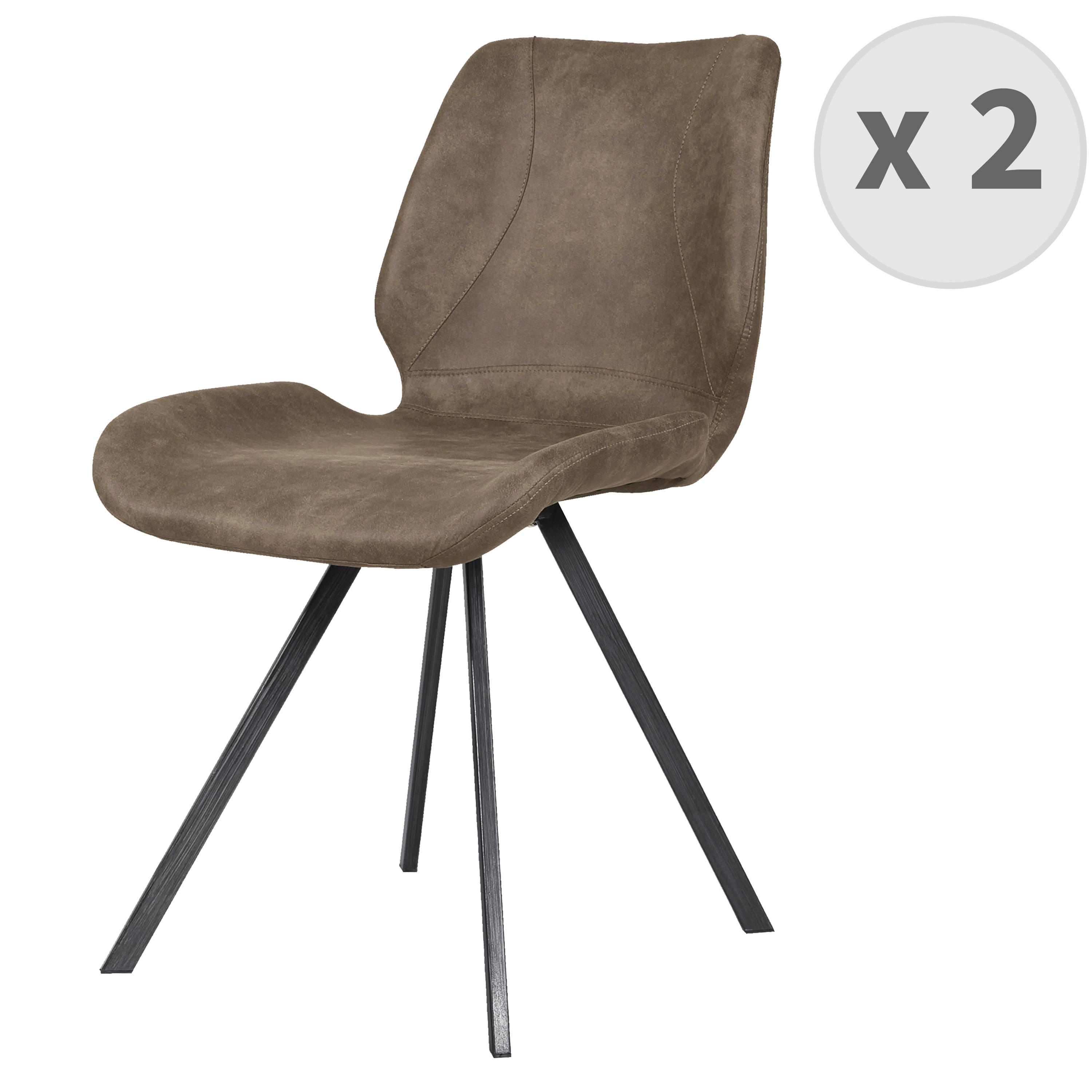 Chaise industrielle microfibre vintage marron/métal noir brossés (x2)