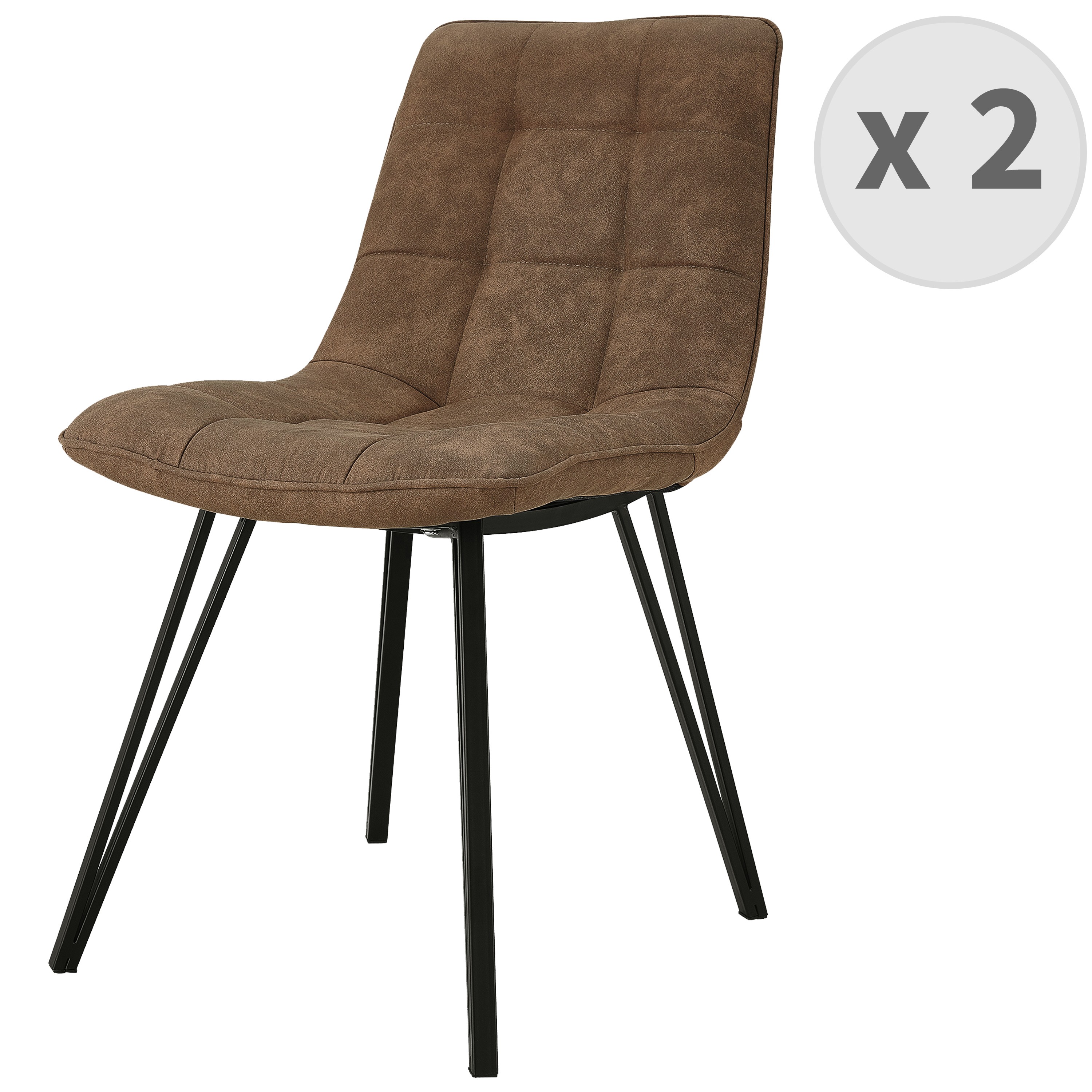 LILY-Chaise microfibre vintage brun pieds métal noir (x2) LILY-Chaise microfibre vintage brun pieds métal noir (x2)