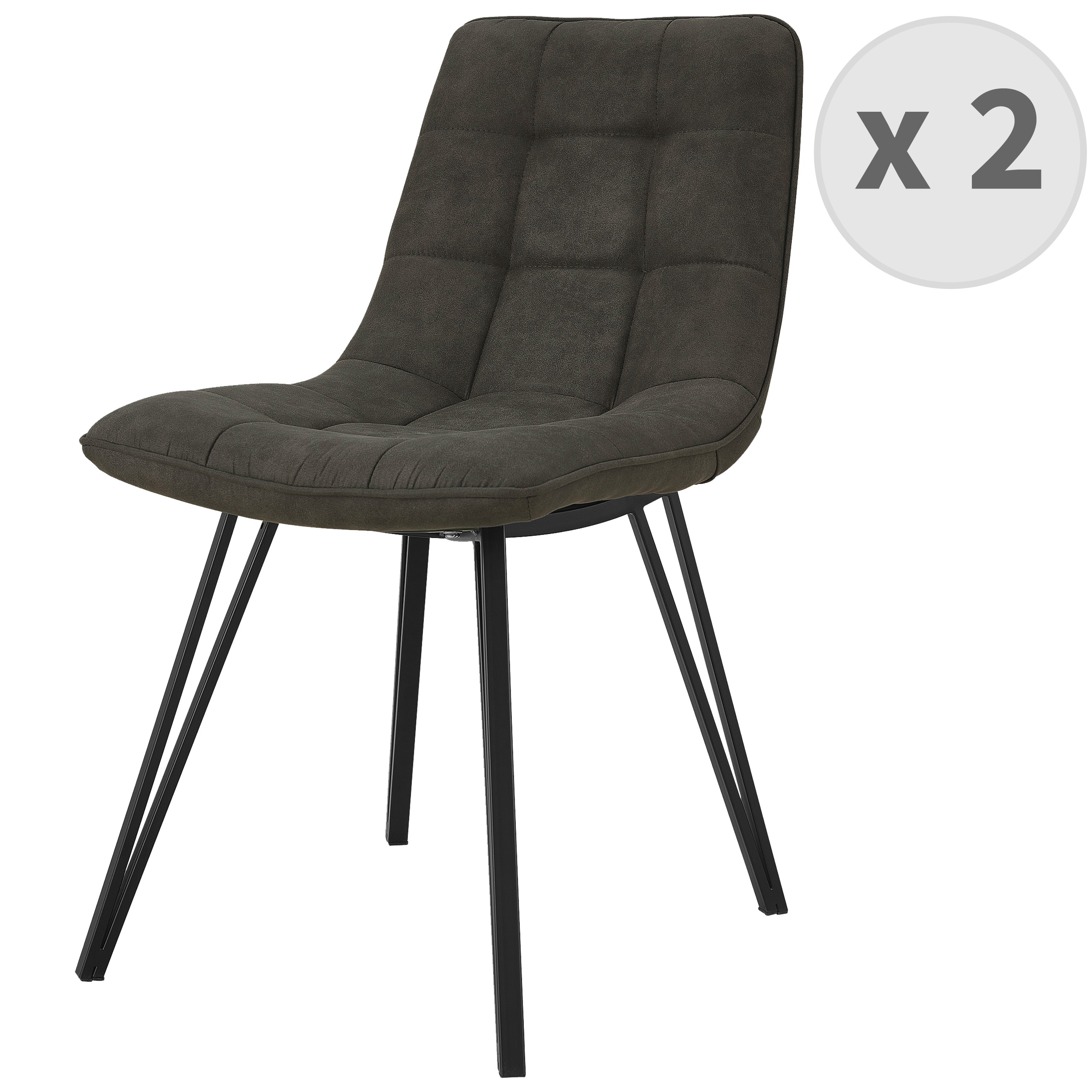 LILY-Chaise microfibre Ebène vintage pieds métal noir (x2) LILY-Chaise microfibre Ebène vintage pieds métal noir (x2)