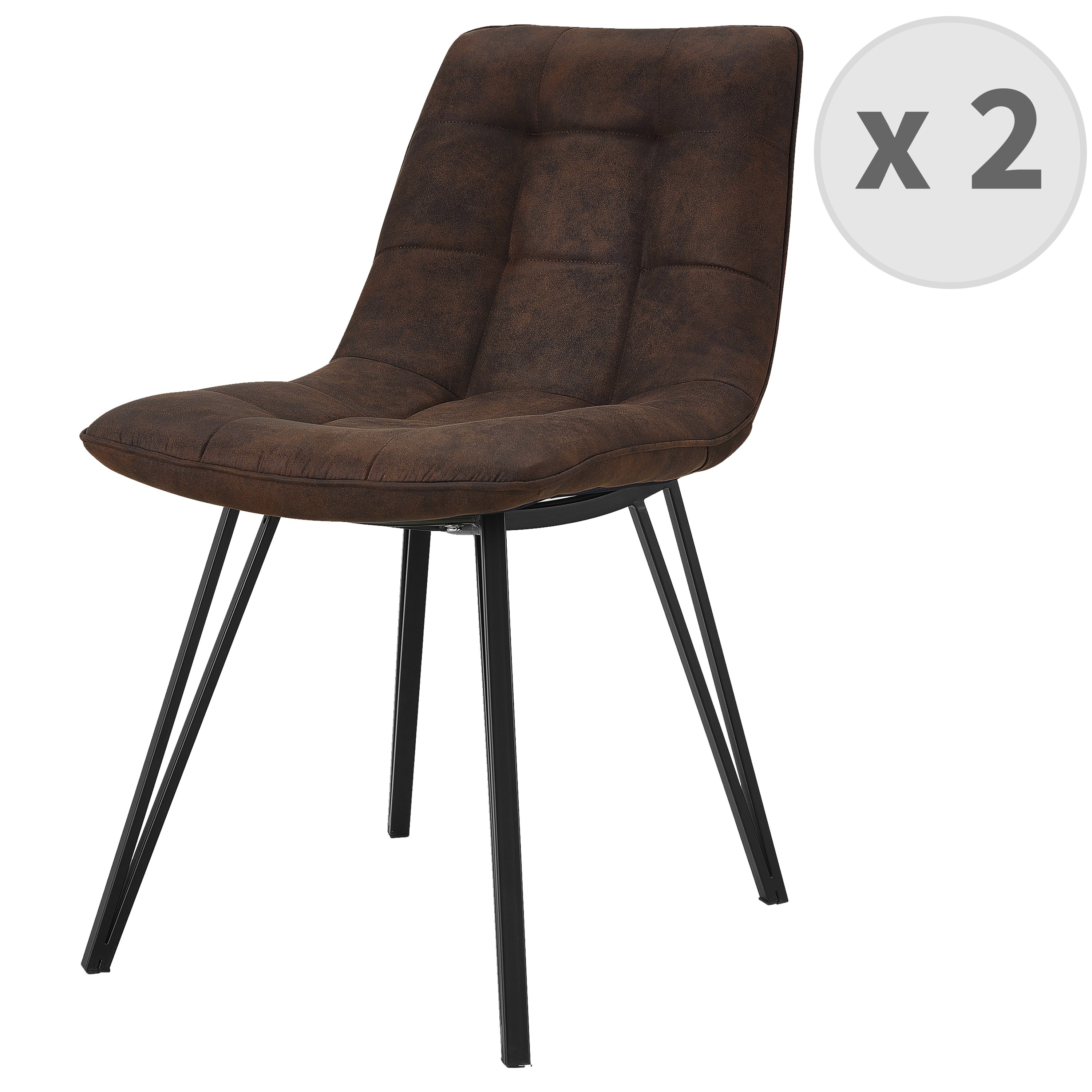 LILY-Chaise microfibre vintage café pieds métal noir (x2) LILY-Chaise microfibre vintage café pieds métal noir (x2)