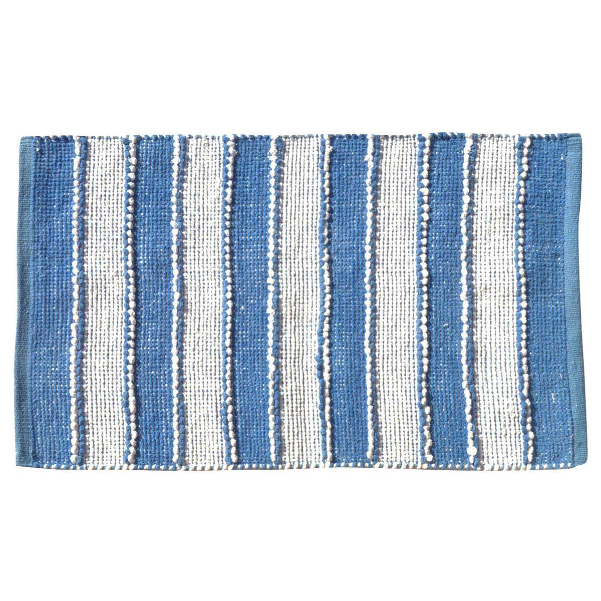 Tapis de bain à rayures verticales coton blanc bleu 80x50 Tapis de bain à rayures verticales coton blanc bleu 80x50