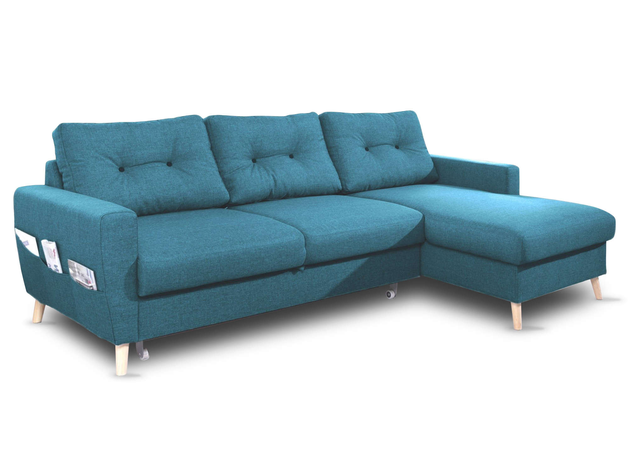 Canapé d'angle droit convertible 4 places Tissu Bleu canard