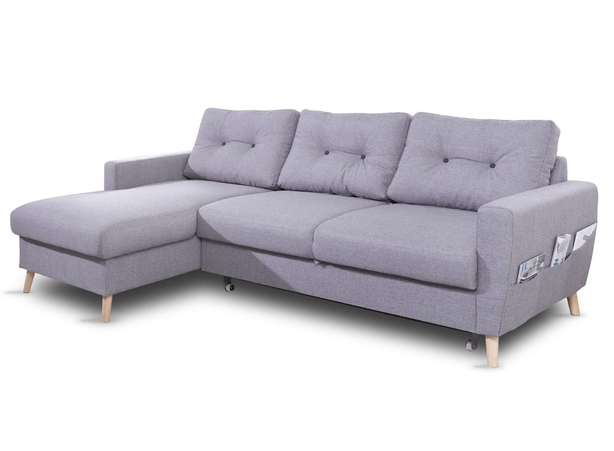 Canapé d'angle gauche convertible 4 places Tissu Gris clair